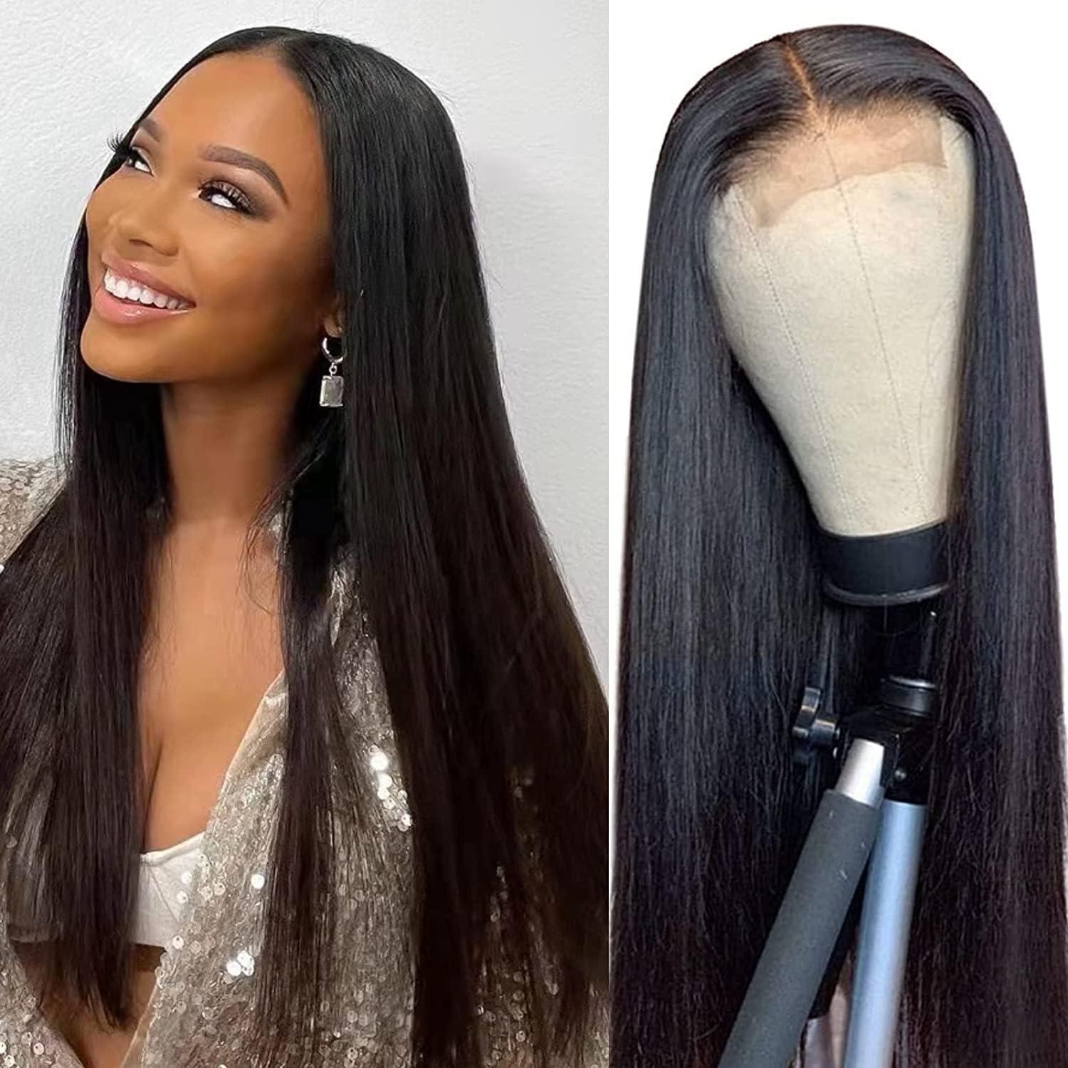 MOOTAFUL MOOTAFUL Large Cap Wigs 24 inch Cap Size Lace Front Wigs 134 Straight 150% density Pre Plucked with Baby Hair Brazilian Virgin Human Hair Wigs for Black Women 30 inch