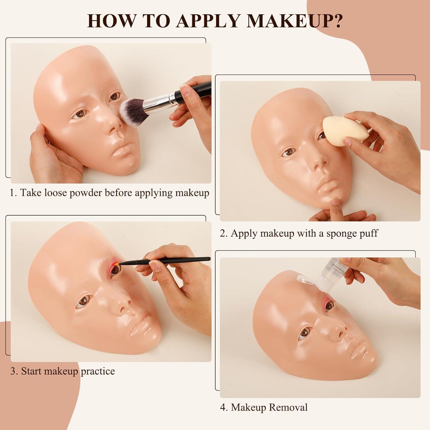 SWHDT Practice Makeup Face, Face Painting Mannequin Head with Stand, 5D Reusable Silicone Makeup Face Practice, Mannequin Head for Makeup with Makeup Kit, Practice Face for Makeup Artist & Beginner, Pink