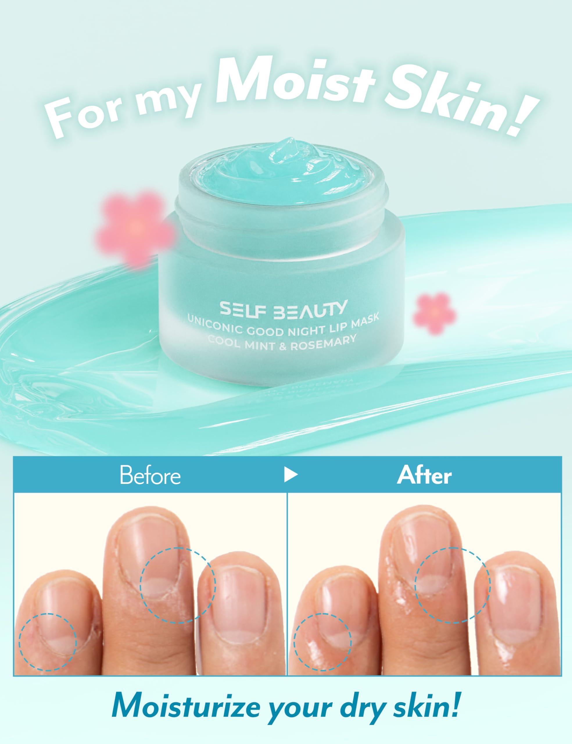 self beauty SelfBeauty Cool Mint Rosemary Lip Mask - Vegan Balm, Daily Moisturizer, Overnight Hydrating Treatment With Cool Mint, Scrub Exfoliator Intensive Repair, 0.51fl.oz