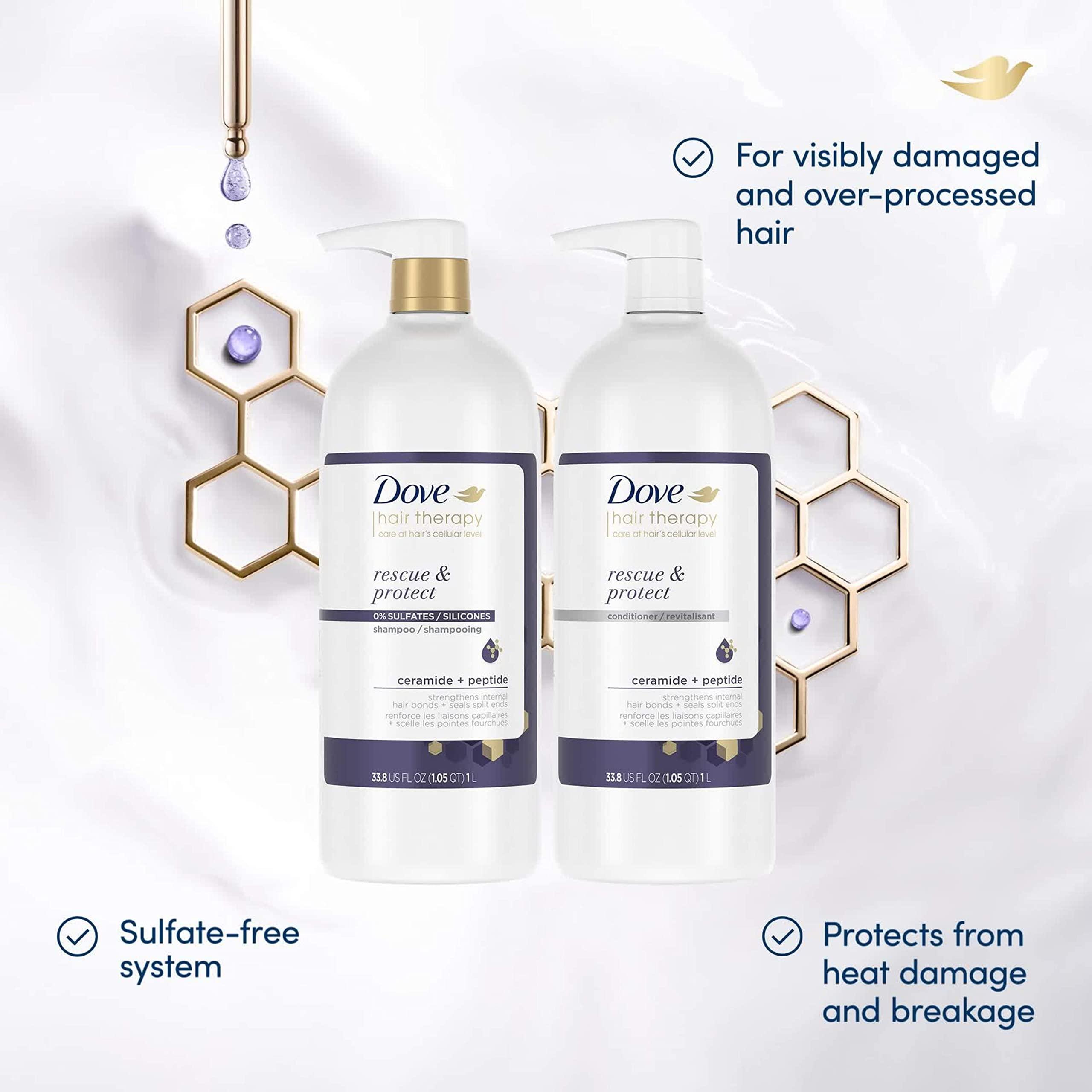 Dove Dove Hair Therapy Serum + Conditioner Rescue & Protect Hair Care For Split Ends and Damaged Hair Visibly Repairs Hair in 1 Minute 33.8 fl oz