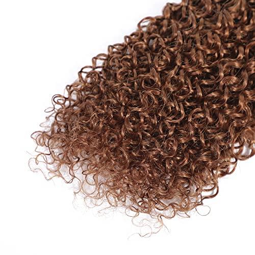 DiexrLamx Color #30 Bundles Brown Kinky Curly Human Hair Bundles Brazilian Light Brown Curly Bundles Human Hair Unprocessed Virgin Hair 3 Bundles 10 10 10 Inch Light Brown Bundles Hair Weave