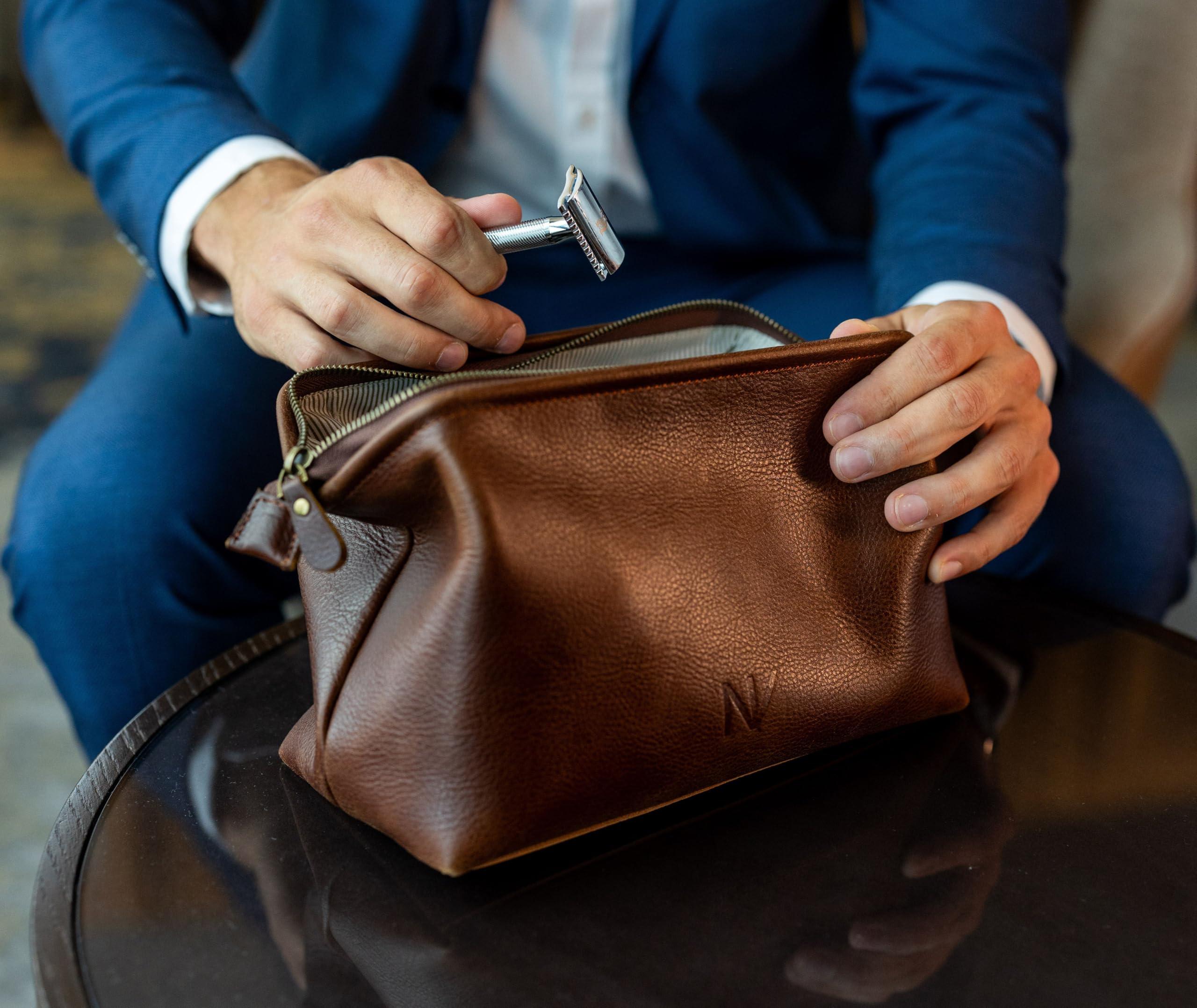 NV Holders NV Holders Premium Genuine Leather Toiletry Bag for Men - The Ultimate Travel Dopp Kit and Hygiene Organizer, Perfect Men\'s Toiletry Travel Bag (Brown)