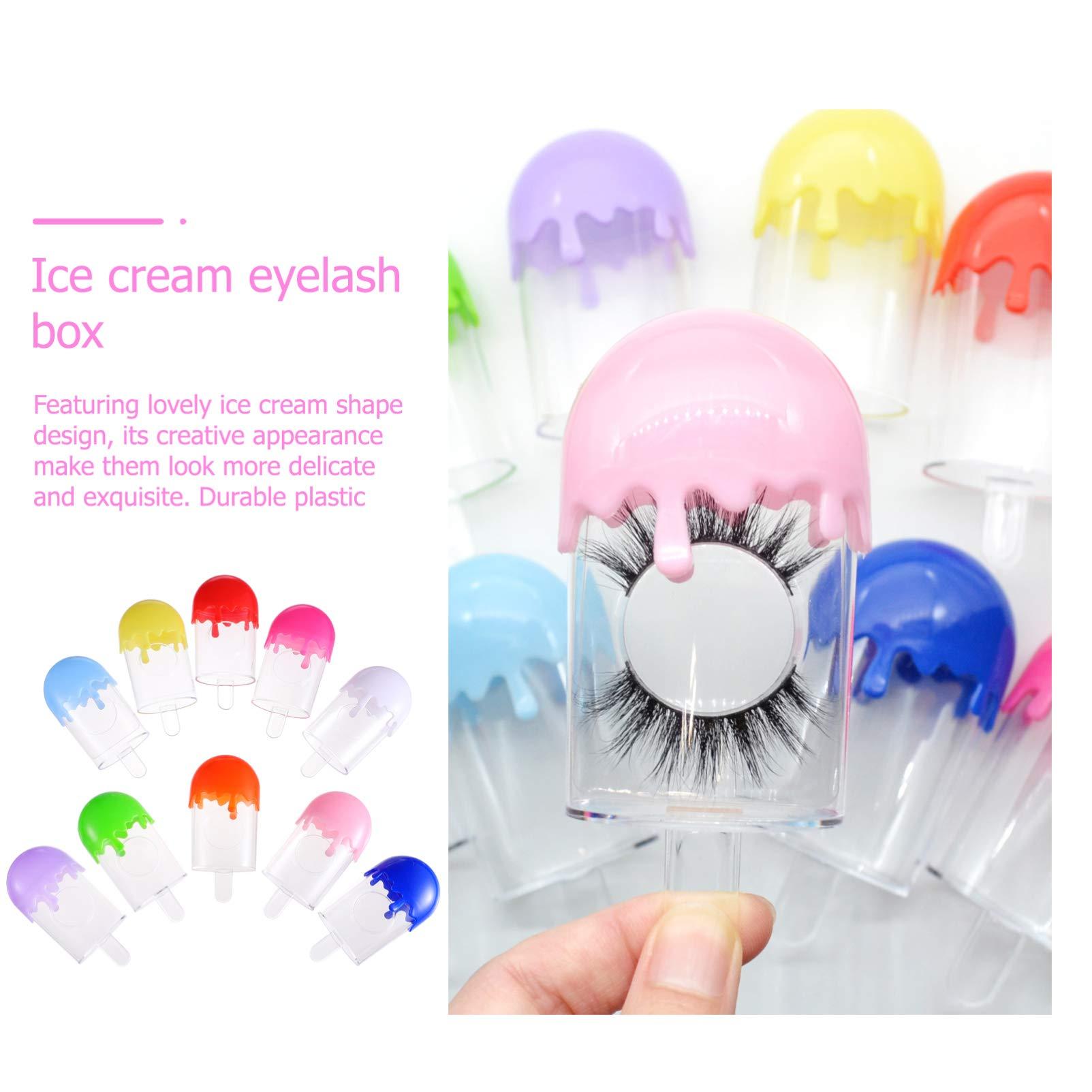 Lurrose Clear Container Eyelash Storage Boxes, 10Pcs Lovely Ice Cream Shaped Empty False Lashes Packaging Case Fake Eyelash Container Storage Case with Clear Tray for Women Girls Travel Container