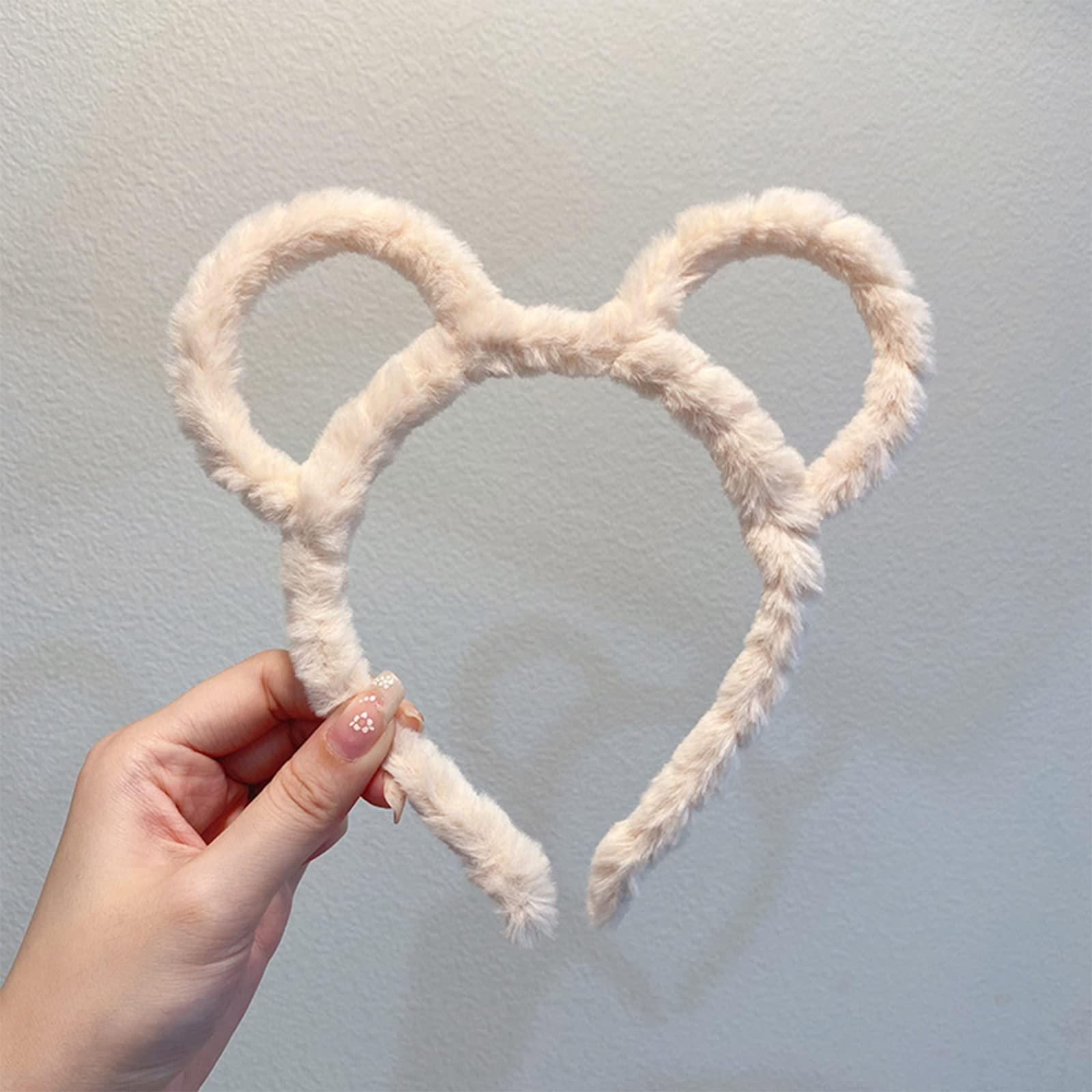 caralin caralin Women Winter Thick Plush Headband Round Bear Ears Makeup Hair Hoop Bandana Purple