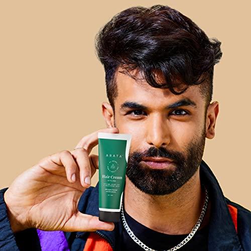 Arata Arata All-Natural Styling & Hold Hair Cream For A Soft-Hold Matte Look | Ayurvedic Extracts Of Organic Flaxseed & Olive Oil | Vegan & Cruelty-Free | Hair Growth Formula For Women & Men - 1.7 Fl Oz