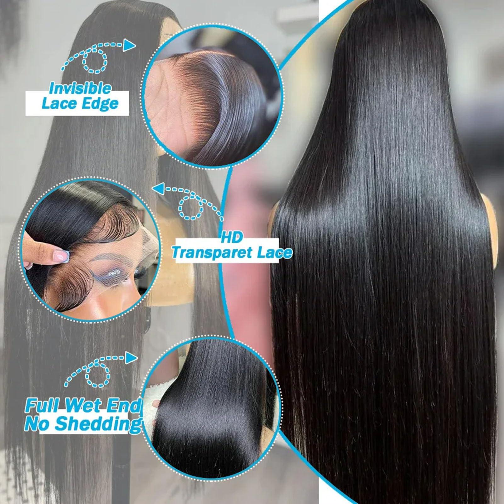 yuccy yuccy 40 Inch Wig Human Hair 13x4 Straight Lace Front Wigs Human Hair 200% Density Glueless Wigs Human Hair Pre Plucked HD Transparent Lace Frontal Wigs Human Hair Wigs for Black Women