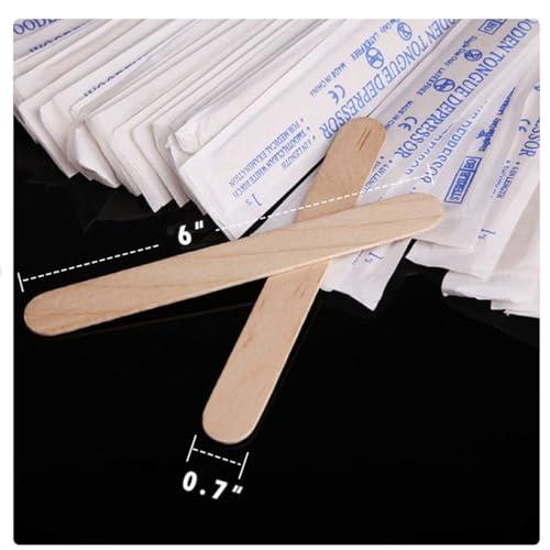 DGT Tattoo Supply DGT Wood Tongue Depressors Sterile 1 Box of 100 Count, Large Applicator Sticks, 6\" Tongue Depressors Wood Individually Wrapped for Medical Popsicle Crafts, Sterile