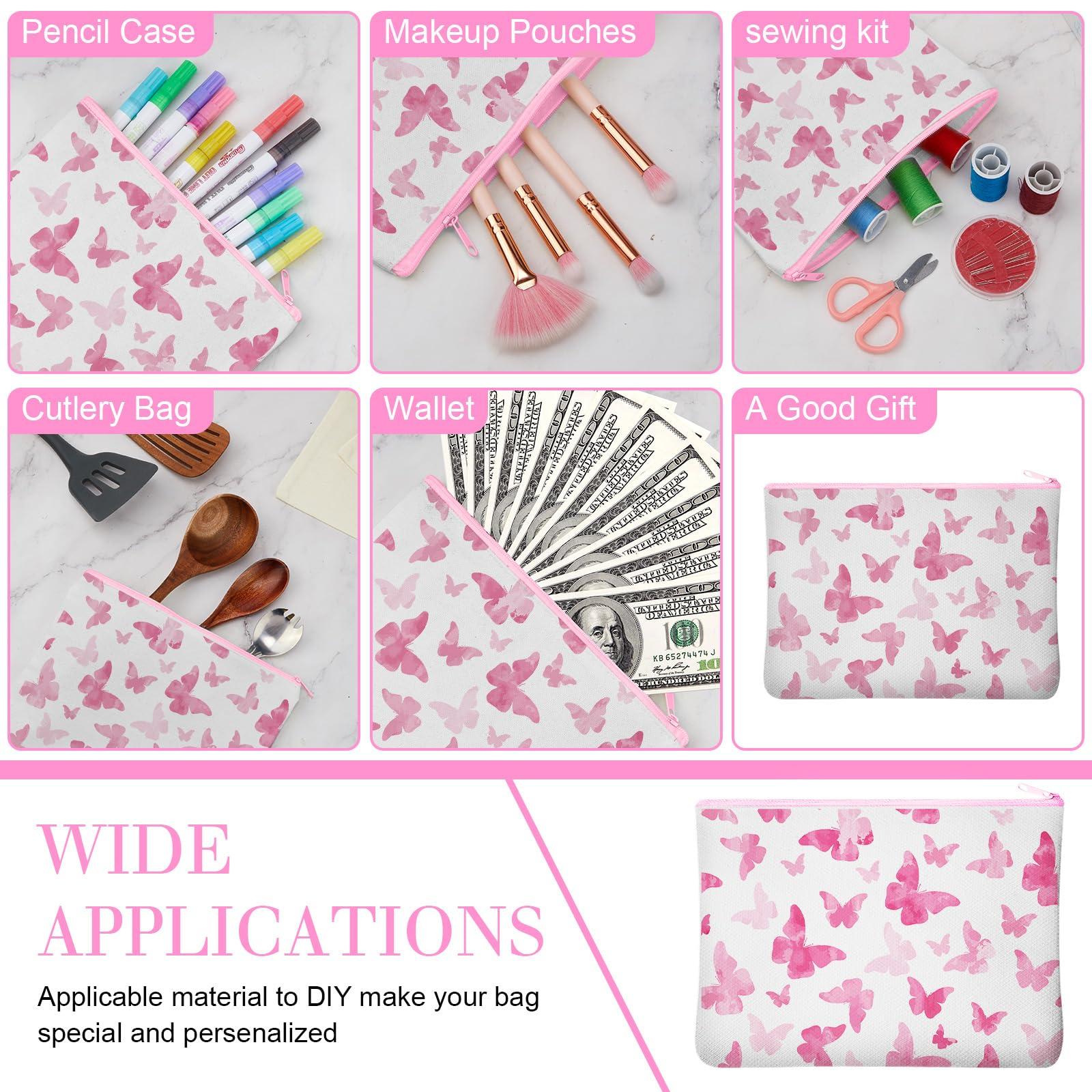 Frienda 50 Pieces Sublimation Blank Canvas Makeup Bags Bulk Blank DIY Heat Transfer Cosmetic Makeup Bags Canvas Pen Case Pencil Bags Clear Sublimation Blank Pouch with Zipper (White, Pink,7 x 4.3 Inch)