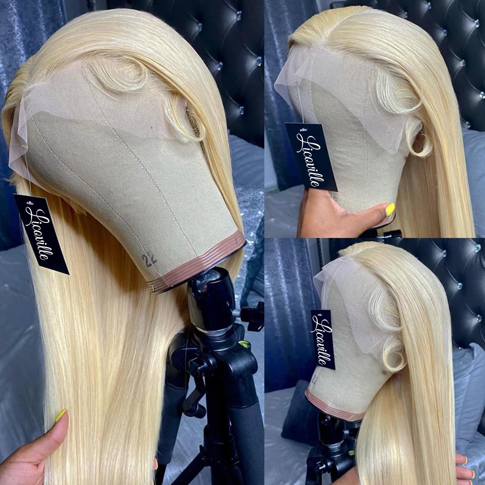 Licoville 613 Lace Front Wig Human Hair 180% Density 13x4 613 Human Hair Wig Full Thick Straight 22 Inch 613 HD Lace Frontal Wig Pre Plucked Bleached Knots Blonde Human Hair Lace Front Wigs for Black Women