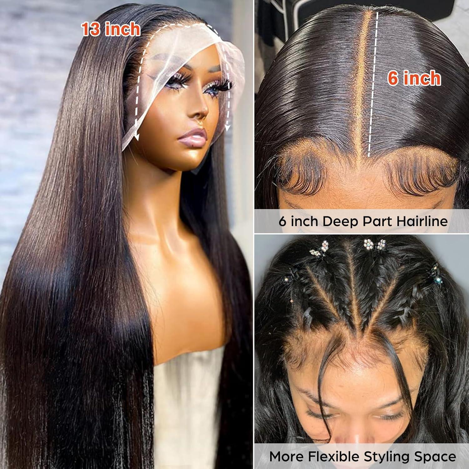 tunfine tunfine 13x6 Lace Front Wigs Human Hair 200% Density, 20 Inch Straight HD Lace Frontal Wigs Human Hair For Black Women, Glueless Wigs Human Hair Pre Plucked With Baby Hair Natural Color