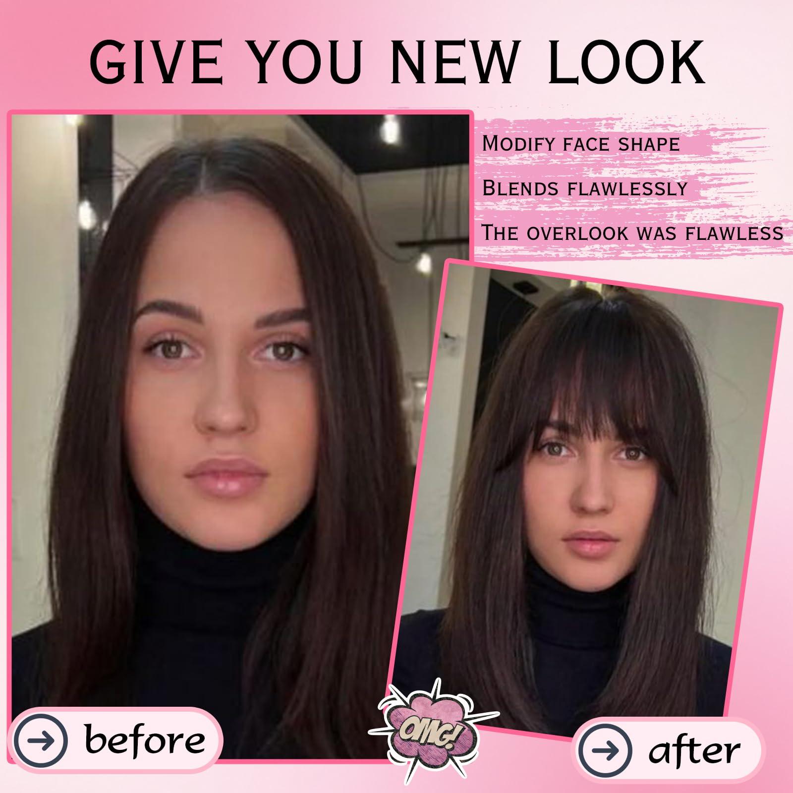 royaomis royaomis Clip In Bangs Real Human Hair - 100% Human Hair Bangs Clip On Bangs With Temples 3 Secure Clips In Full Fringe French Bangs