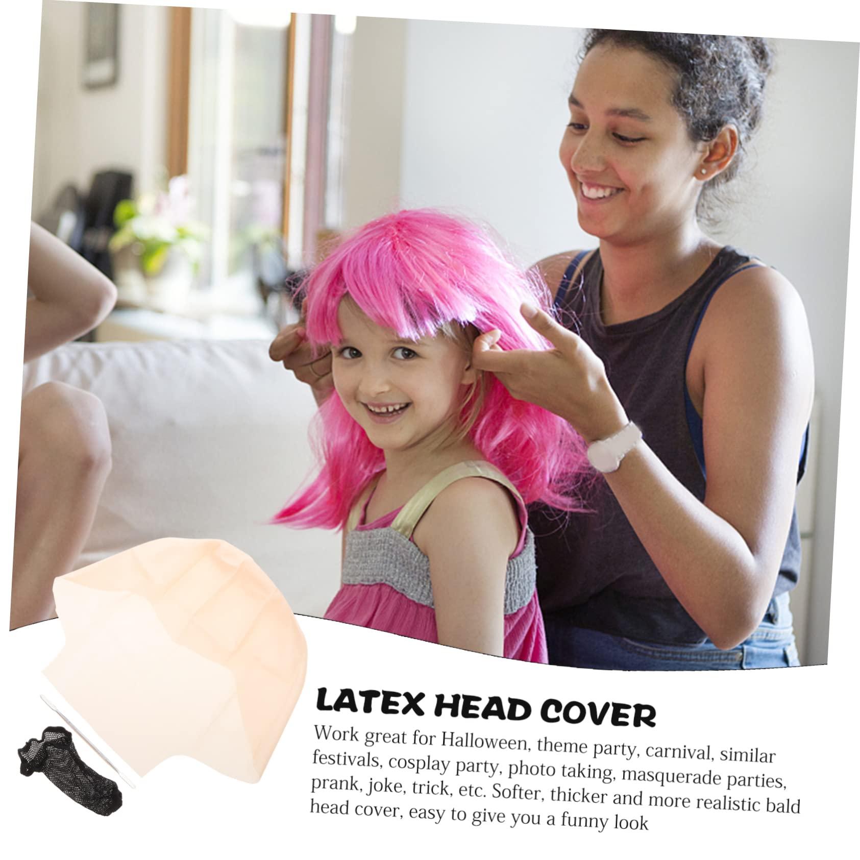 MERRYHAPY MERRYHAPY Elastic Latex Bald Cap Set Bald for Adults Bald Cap Wig Makeup Halloween Costume