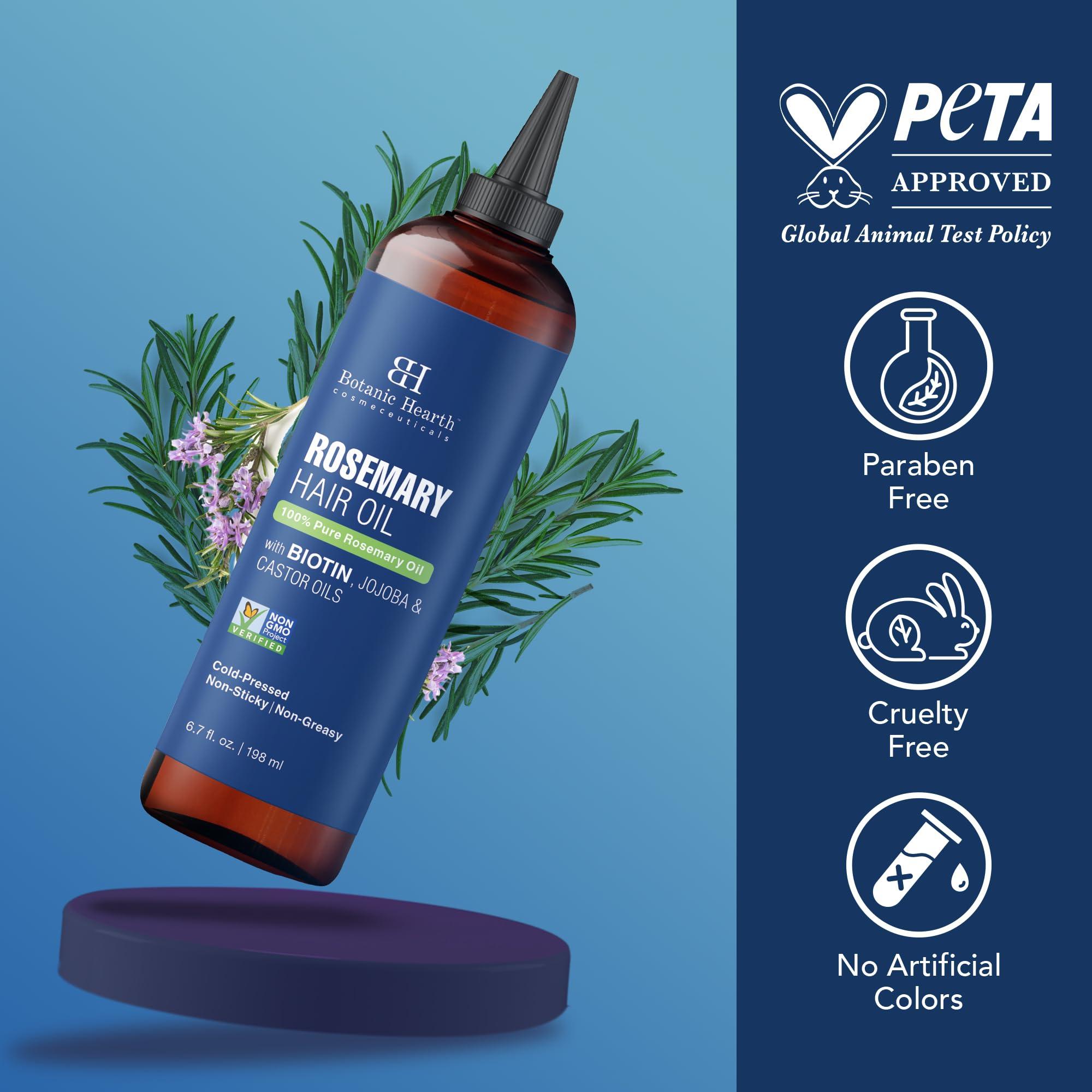 Botanic Hearth Botanic Hearth 100% Pure Rosemary Oil For Hair Growth (6.7 fl oz) Infused With Biotin, Jojoba & castor Oil | Hair strengthening Treatment | Nourishing & Volumizing | Non GMO Verified