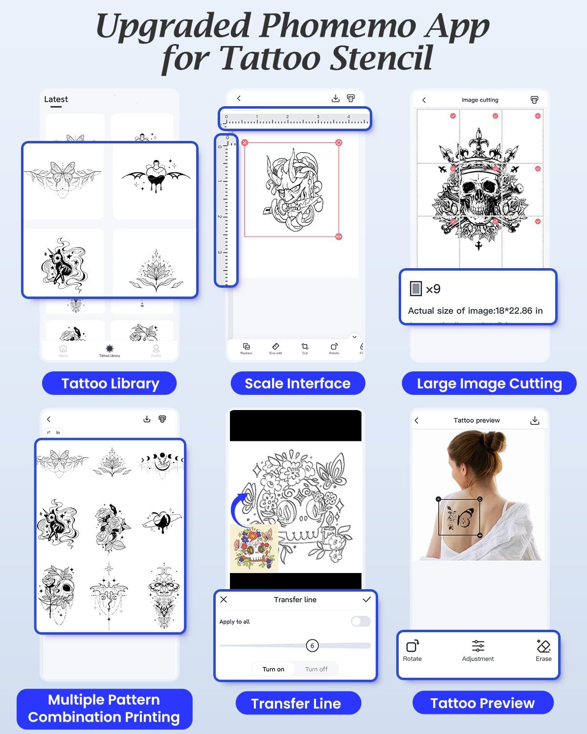 Phomemo Phomemo TP83 Tattoo Stencil Printer, Upgraded Thermal Tattoo Printer Machine with 10pcs Transfer Paper, Wireless Bluetooth Tattoo Printer for Tattoo Artists & Beginners, Compatible with iPad Phone PC