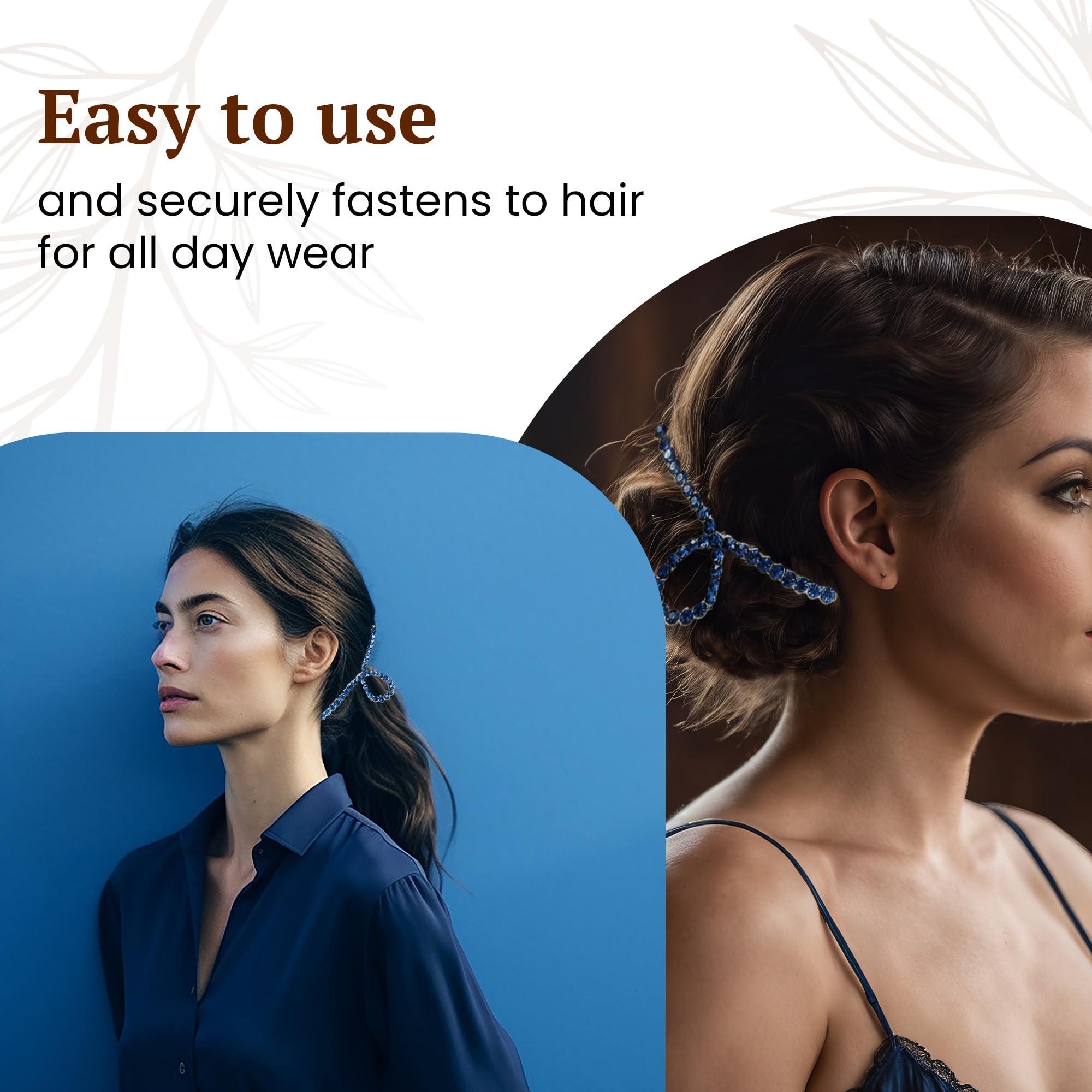 MalAAri MalAAri: Large Rhinestone Hair Claw Clips for Women, Wedding Hair Accessories, Bridal Hair Clips, Party Hair Clips, Prom, Special Events (Black Clip, Blue Stone)