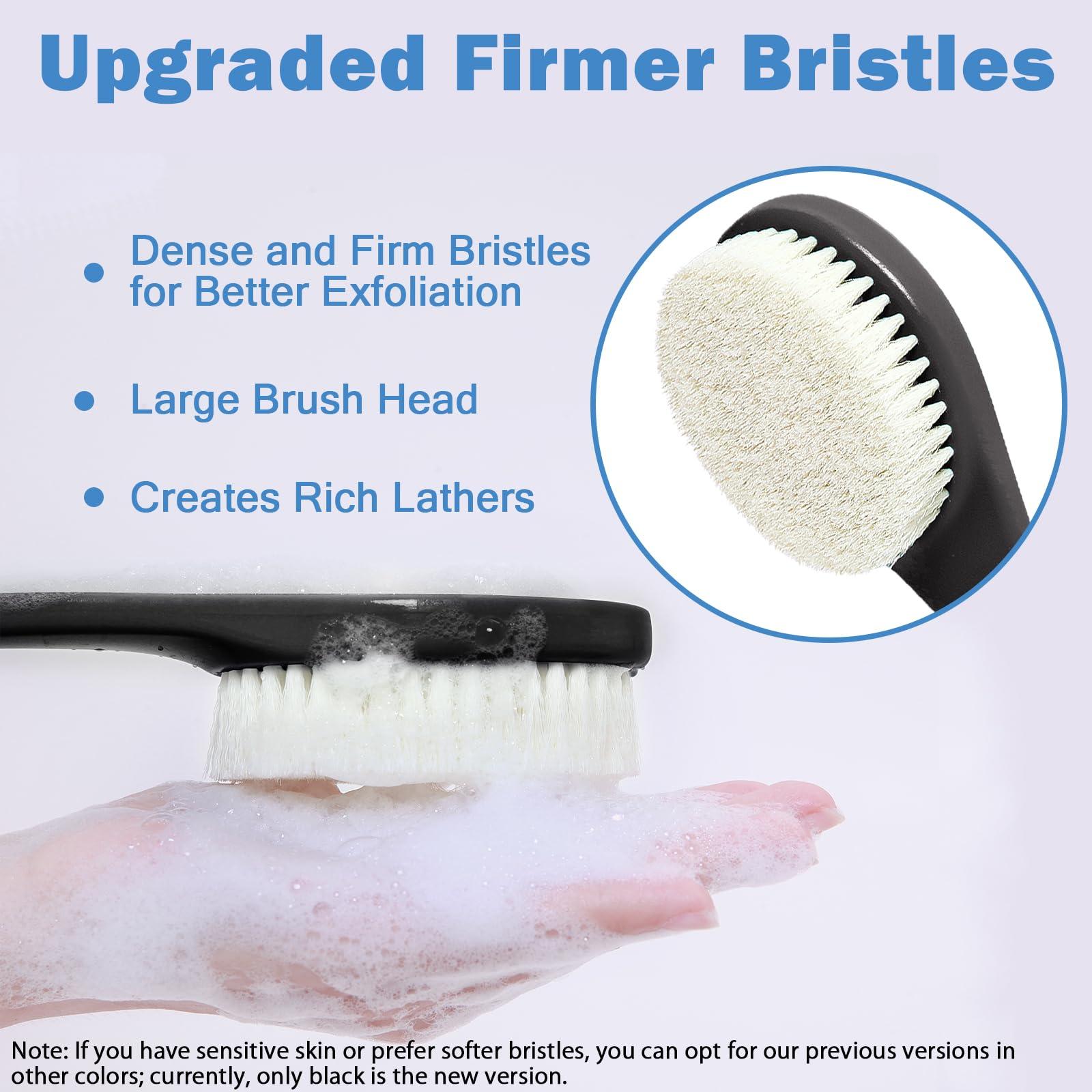 VANZAVANZU Exfoliating Shower Brush, Bath Body Brush, Never Mold Back Brush Long Handle for Shower, Dry Brushing Body Brush or Wet Brush with Moderate Bristles Black
