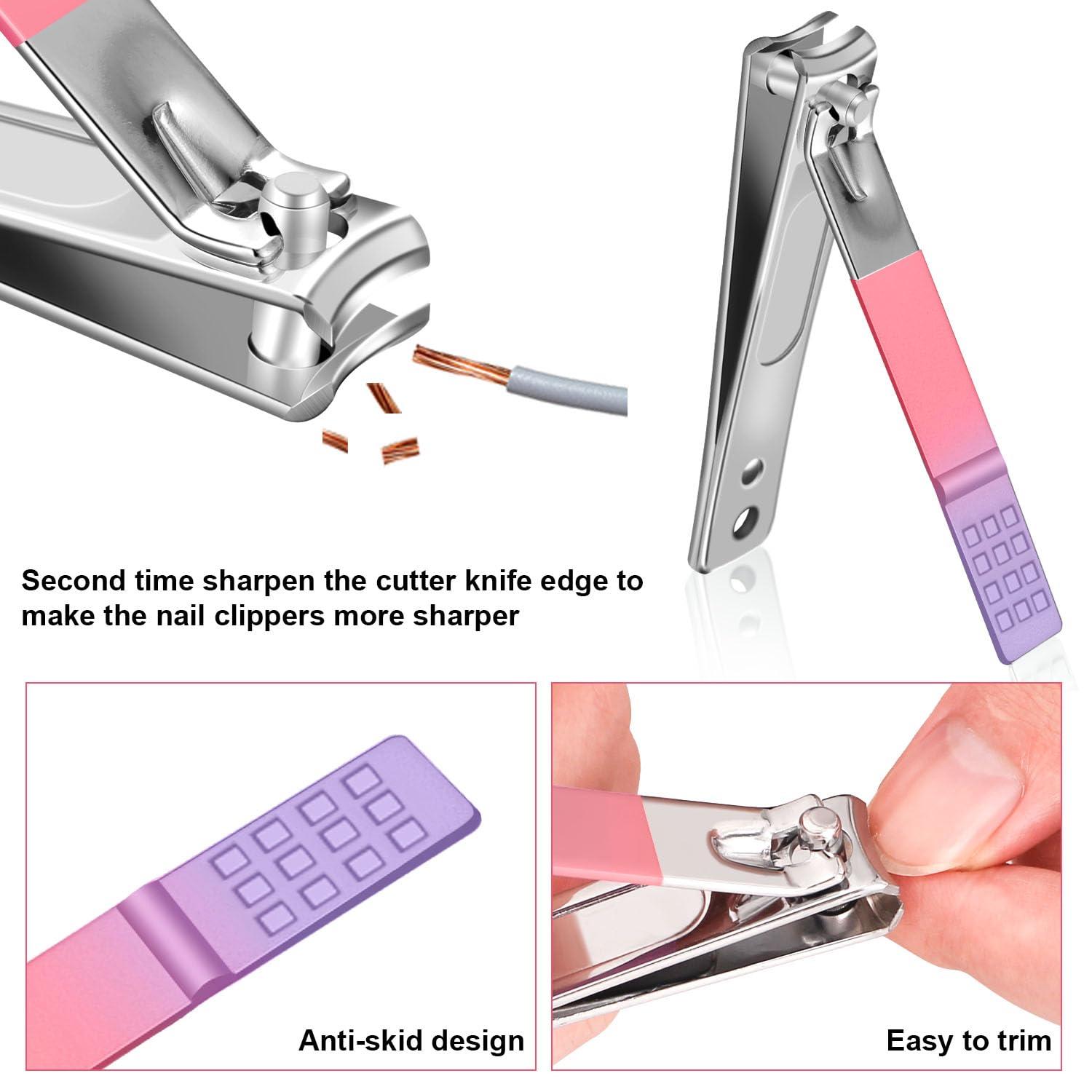 Keiby Citom Manicure Set, Travel Mini Nail Clippers Kit Pedicure Care Tools, 10pcs Stainless Steel Grooming kit (Pink Purple)