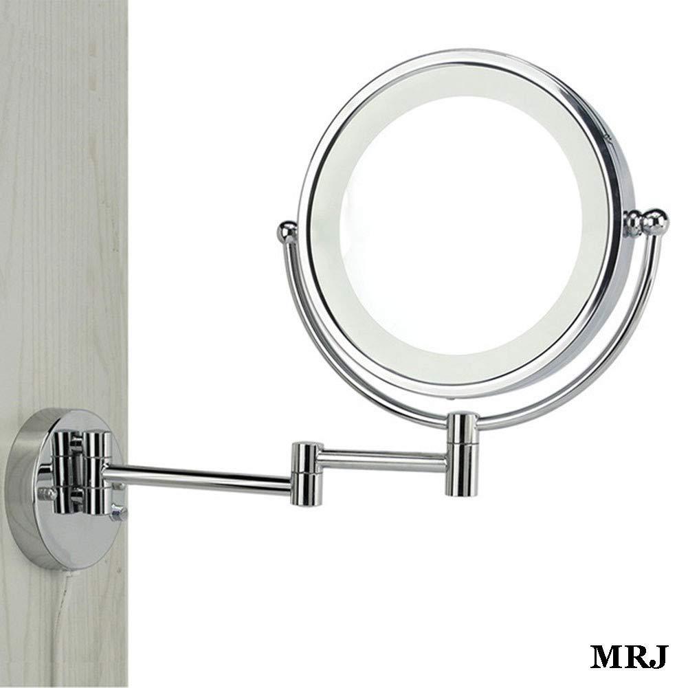SLMASEHZX Bathroom Shaving Mirror Wall Mounted 8.5 Inch Makeup Mirror with LED Lights True Image and x5 Magnified Vanity Mirror 360 Free Rotation Extendable Arm Chrome Dimming Touch BS Plug ( Color : Di ( Colo