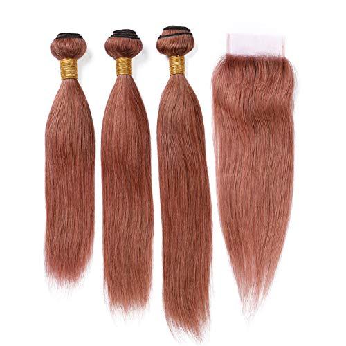 Tony beauty hair Tony Beauty Hair #33 Copper Red Peruvian Human Hair Weaves 3 Bundles with Lace Closure 4x4 Dark Auburn Straight Virgin Hair Wefts Extensions Reddish Brown Human Hair Bundles 4Pcs Lot (18 18 18+18)
