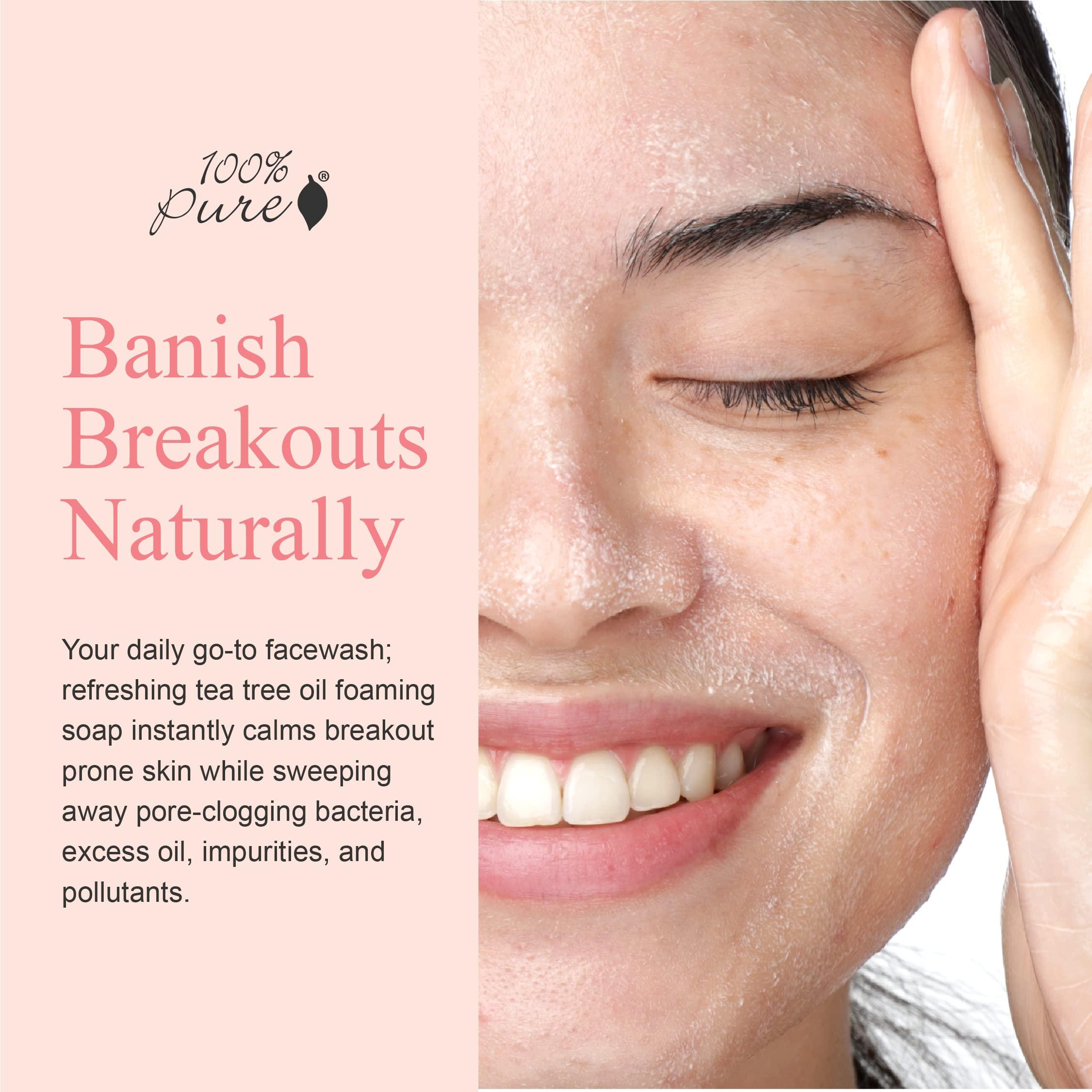 100% PURE 100% PURE Tea Tree Clear Complexion Cleanser Face Wash Natural Botanic Foam Acne Blemish Treatment Deep Skin Cleansing Pore Declogger - Vegan - 3.71oz