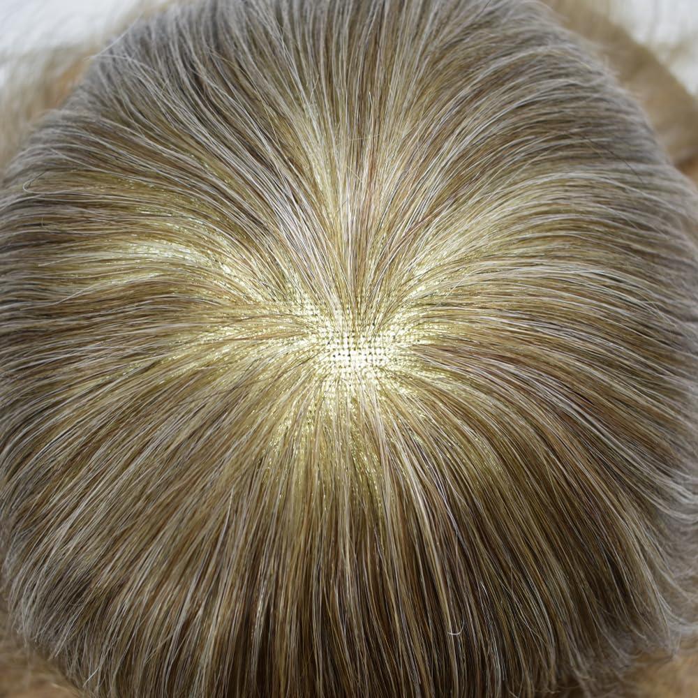 Hair Wonders Hair Wonders Hair System For Men Swiss Lace Men Toupee Hair Piece For Men Lace Front Toupee For Men Real Human Hair Mens Hair Replacement System 7x9-90% light density#740 7# VERY LIGHT BROWN+40% GREY