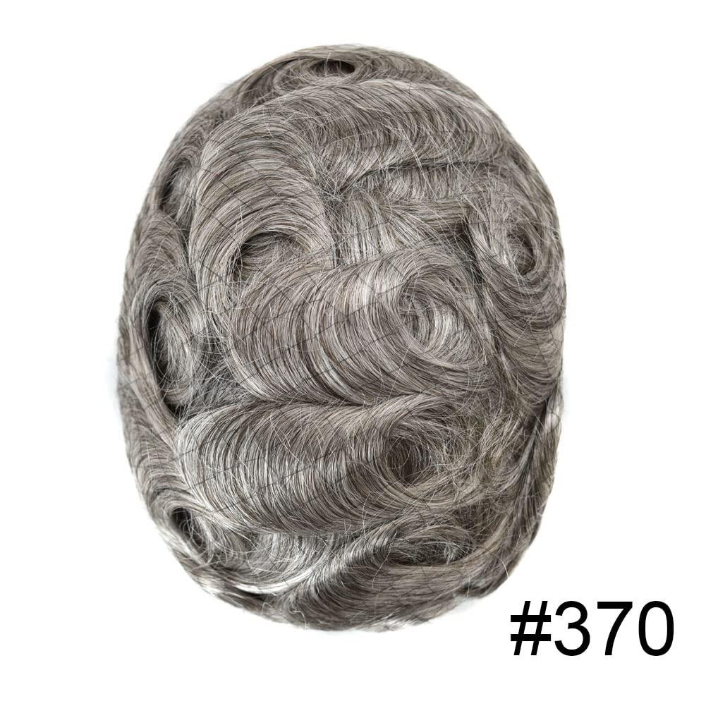 Generic Gray Toupee For Men European Human Hair Piece Swiss Lace Front Mens Toupee Bleached Knots Natural Hairline Gray White Hair Replacement System For Men. (8x10\'\'-100% Light Med-Light Density, 370# Dark Brown with 70% Synthetic Gray)