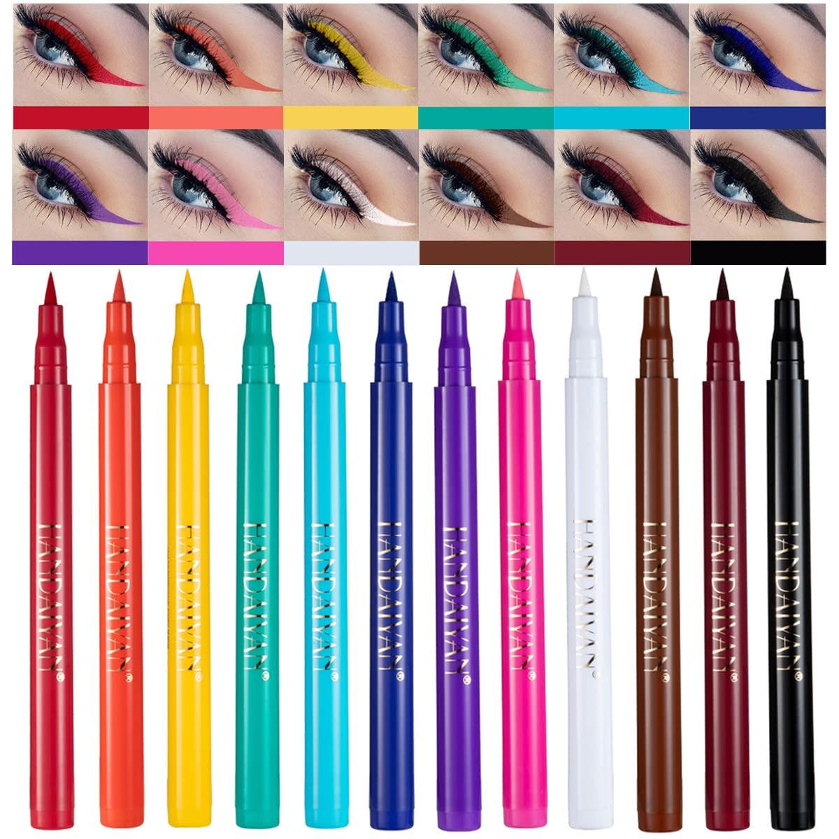 BestLand BestLand 12 Colors Matte Liquid Eyeliner Set Rainbow Colorful Neon Eyeliner Pencil Pigmented Waterproof Smudgeproof Long Lasting Gel Eye Liner Christmas Makeup Gift Kit for Women (Set E)
