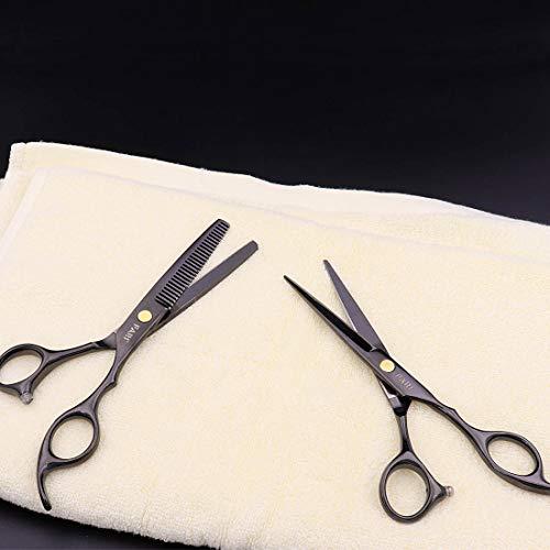 FARI FARI Hair Cutting Scissors Kit with Combs, 6.0 Inches Barber Haircut Thinning Scissors Hairdressing Shears Set with Lether Scissors Case for Salon and Home (Black)