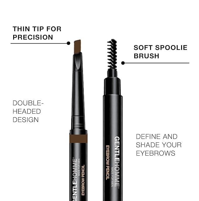 Gentlehomme Mens Eyebrow Pencil Medium Brown, Easily Shape Define Fill Eyebrows or Facial Hair, 2 in 1 brush and ultra-thin pencil, Waterproof Smudge Proof Sweat-proof, Durable and Long Lasting (Brown)