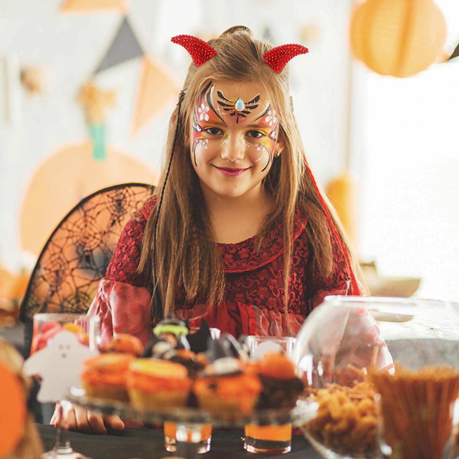 Healvian Healvian Halloween Devil Horns Hair Clip, Hair Clips Devil Halloween Head Prop,Halloween Red Horn Hairpins,Vampire Devil Headdress Halloween Dress Up Cosplay Costume