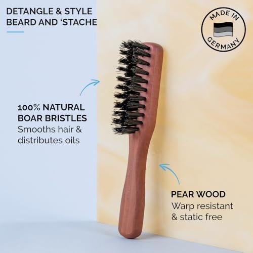 ZEUS ZEUS Boar Bristle Beard & Mustache Handled Brush Set for Men, Firm Bristle & Soft Bristle Brushes, Travel Beard Care Brushes with Handle (Made in Germany) TWO PACK