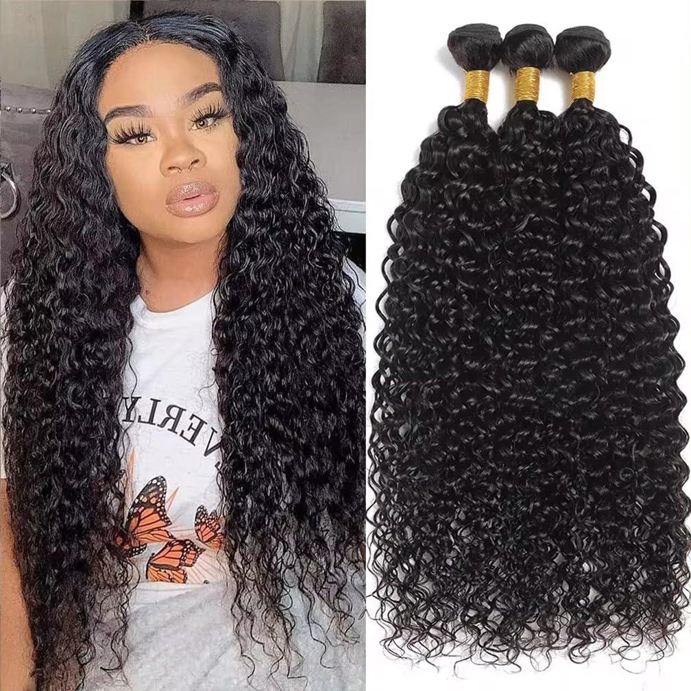 Borchan Water Wave Bundles Brazilian Water Wave Human Hair 3 Bundles Ocean Wave Bundles for Black Women 100% Unprocessed Virgin Human Hair Bundles Human Hair Bundles Water Wave Hair Extensions 12 14 16 Inch