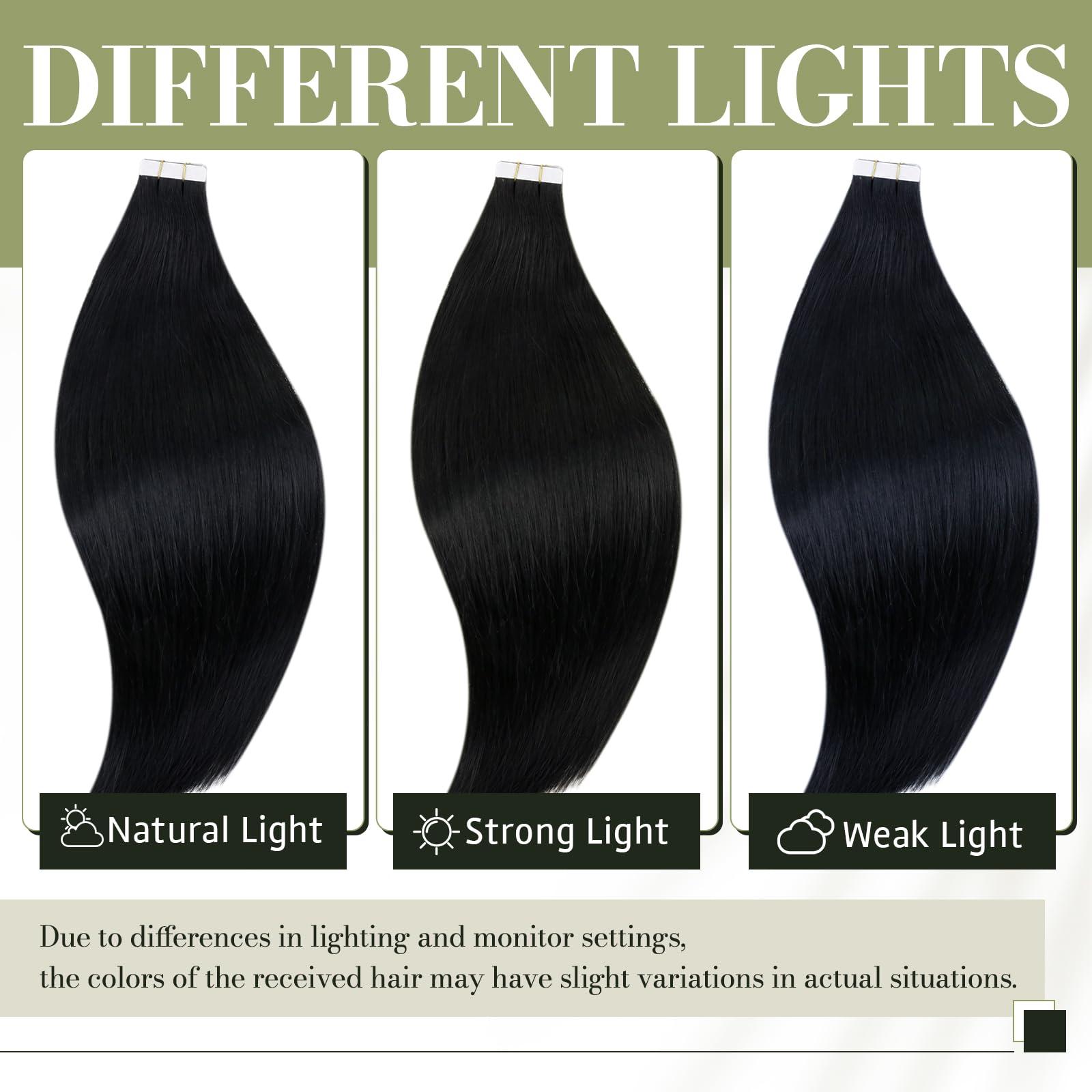 RUNATURE RUNATURE 26 Inch Tape ins Human Hair Extensions Jet Black Real Hair Tape in Extensions Human Hair Long Tape in Hair Extensions Full Ends Straight Glue in Hair Extensions Silky 50 Gram 20 Pieces