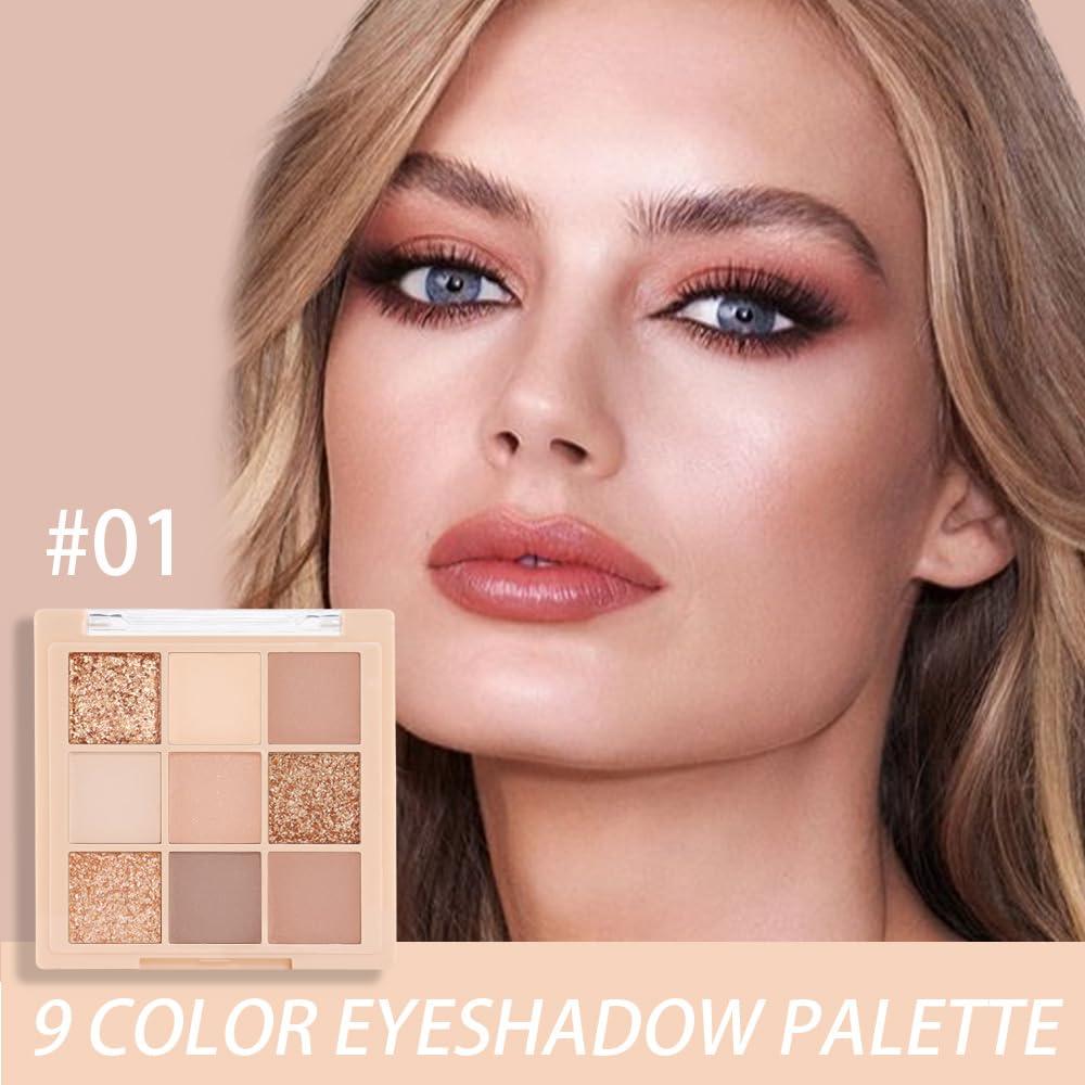 CAKAILA 9 Color Nude Pink Gold Brown Eyeshadow Makeup Palette,Matte Shimmer Korean Natural Neutral Hypoallergenic Eye Shadow Palettes Highly Pigmented Naturing-Looking Long Lasting Waterproof Blendable