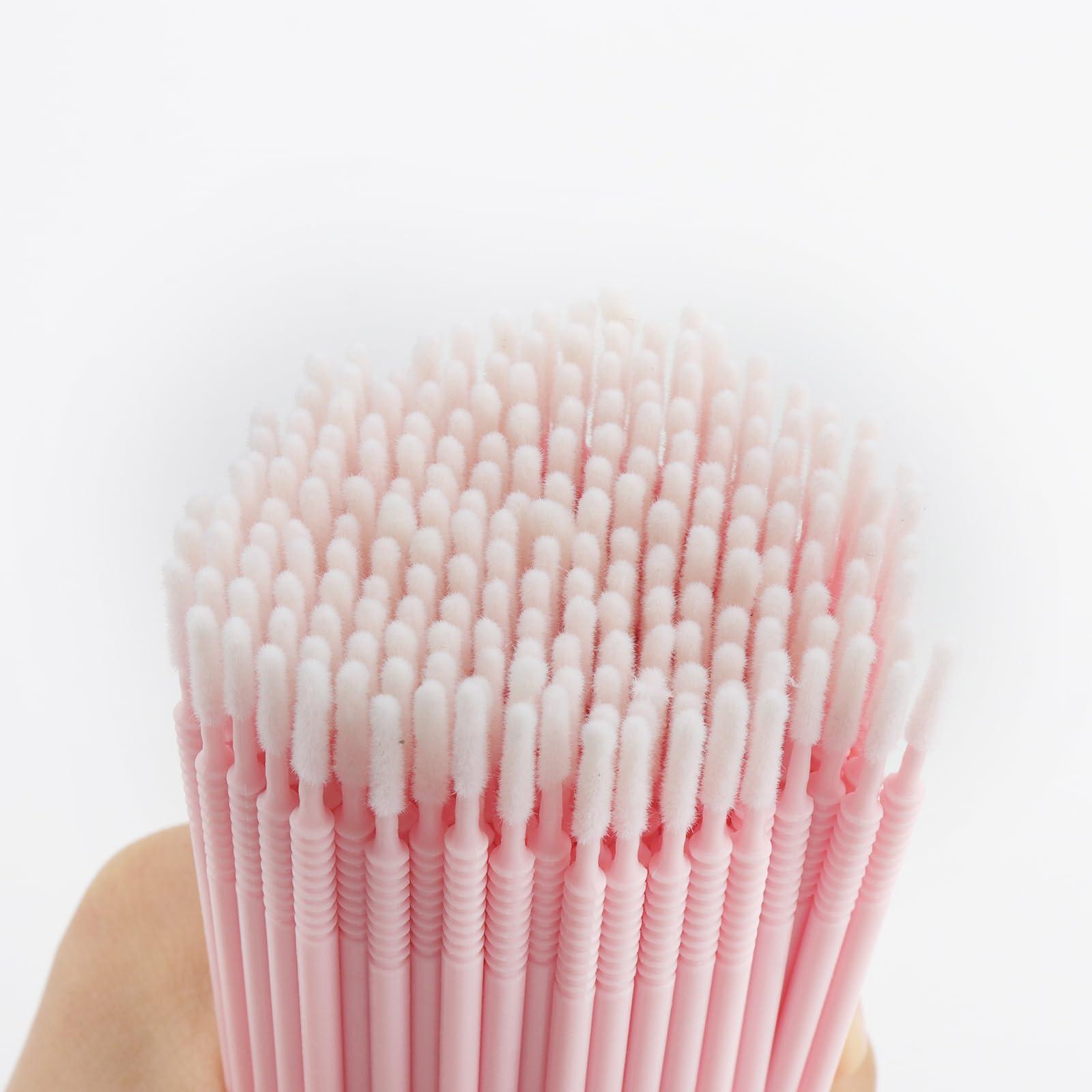 Mekupeu 400 PCS Micro Applicator Brushes Disposable Eyelash Extension Micro Mascara Wands Brush For Lash Remover Brush Tools (Light pink-screw thread)