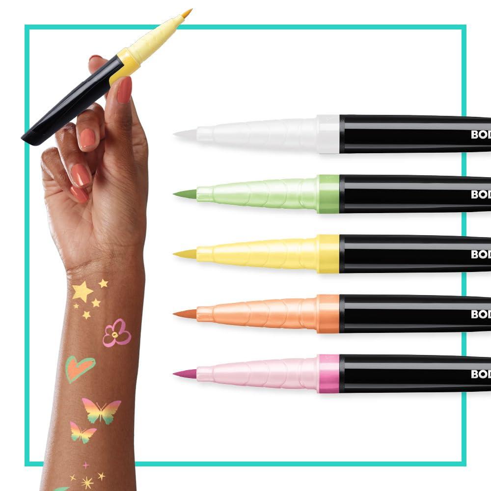 BIC BIC BodyMark Body Art Markers, Pastel Pop, Flexible Brush Tip, 5-Count Pack of Assorted Colors, Skin-Safe, Cosmetic Quality