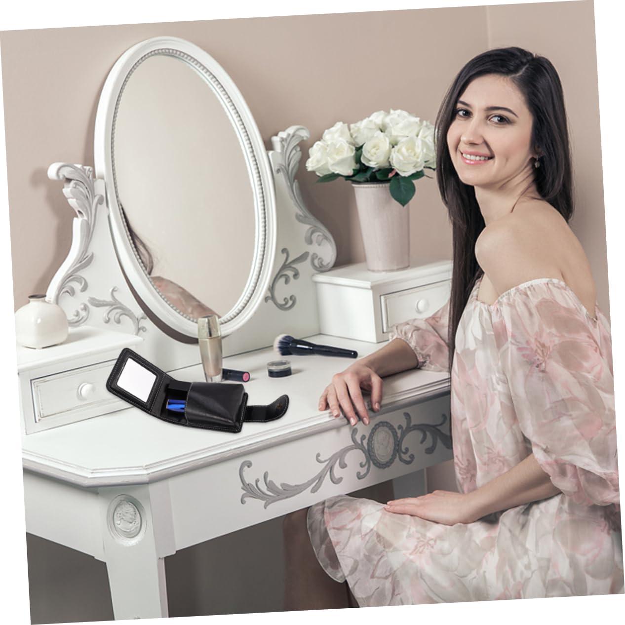 SOESFOUFU SOESFOUFU Leather Makeup Case Mirror Portable Travel Lipstick Pounch Holder for Women