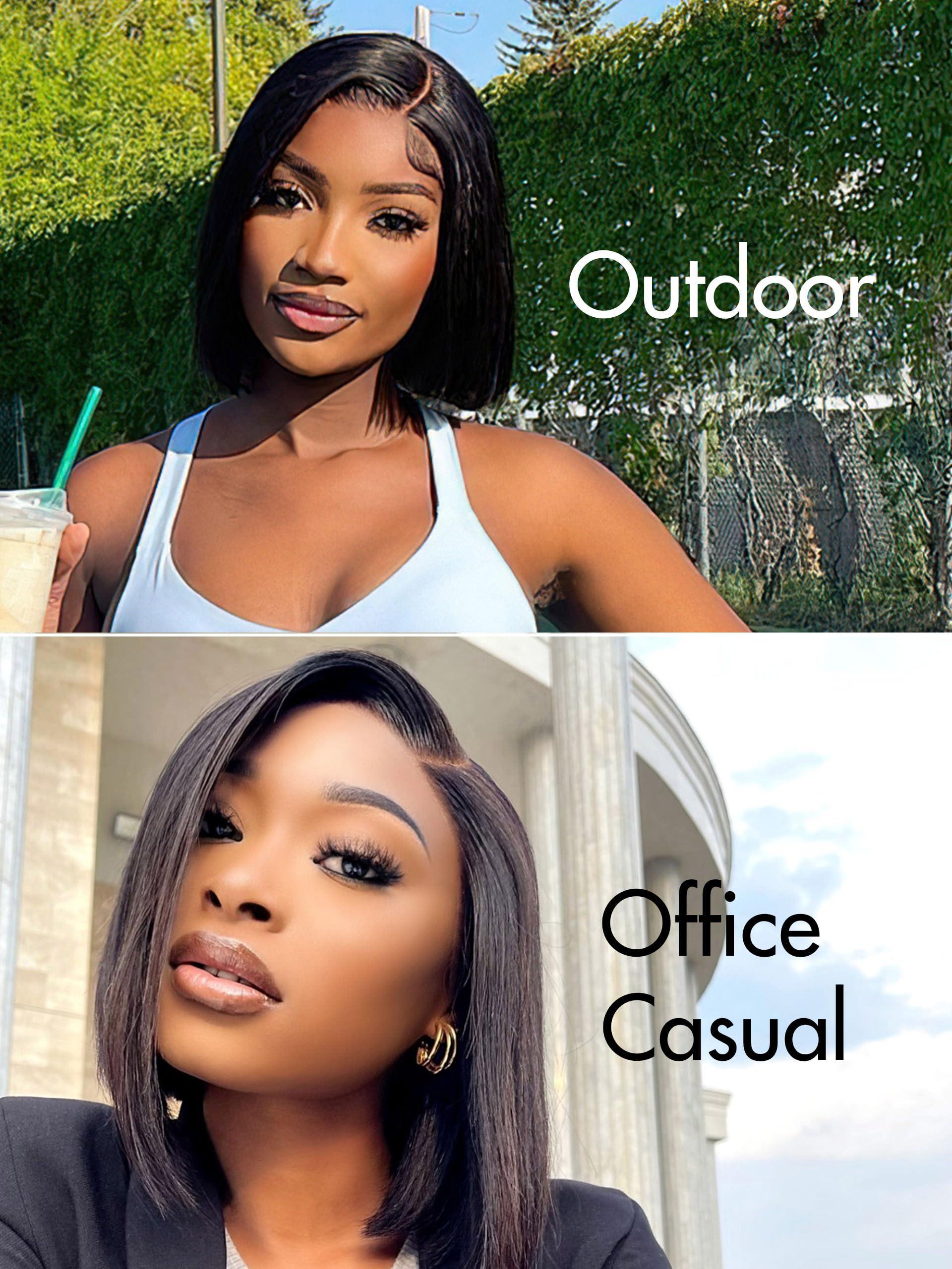 LUVME HAIR LUVME HAIR 10Inch Glueless Lace Front Bob Wig, 100% Human Hair, 13x5x1, Side Part, Straight, Modern, for Women