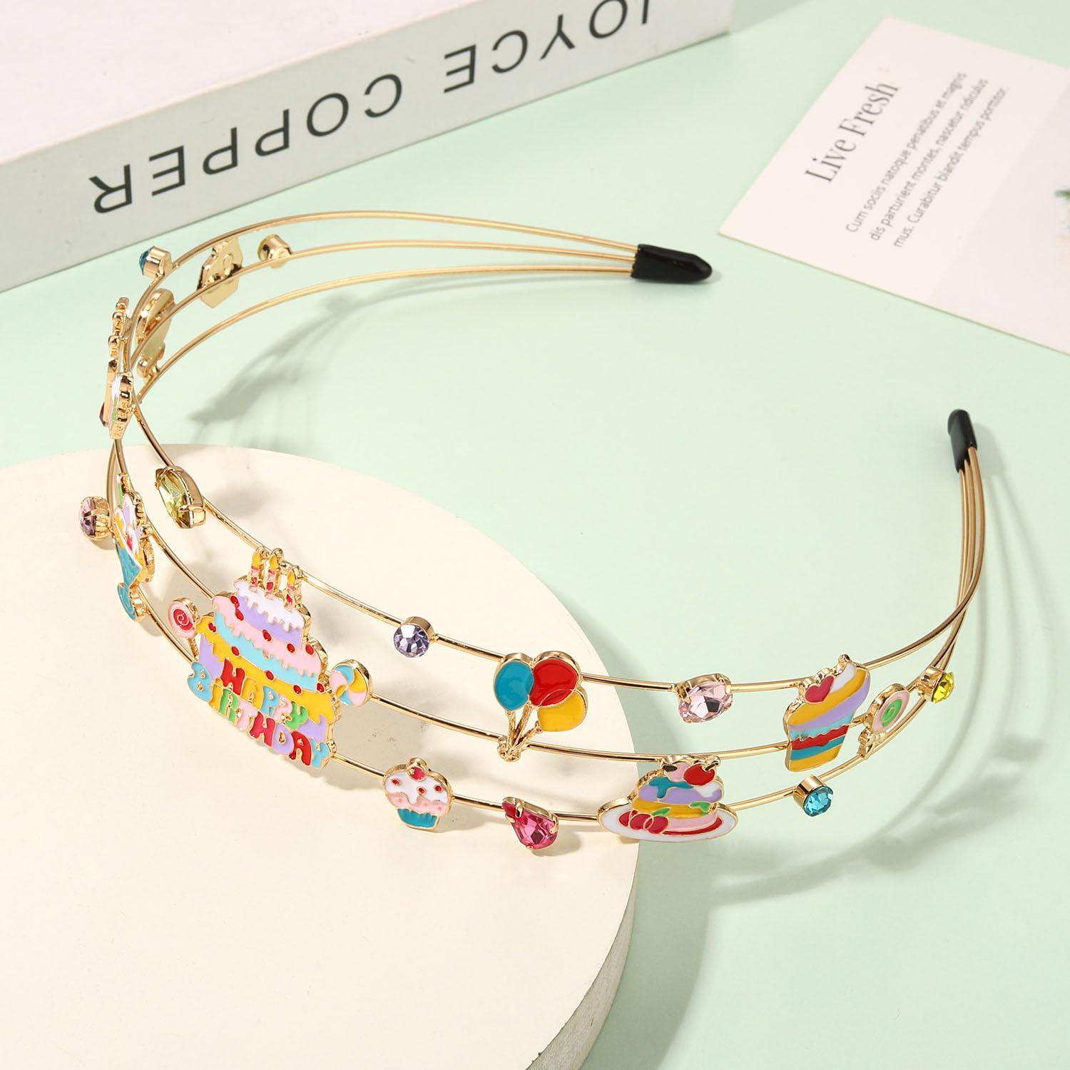 mokkia mokkia Birthday Girl Headband, Women Birthday Accessories Enamel Birthday Cake Candy Balloon Headband Jeweled Rhinestone Headband Birthday Outfits Holiday Gifts