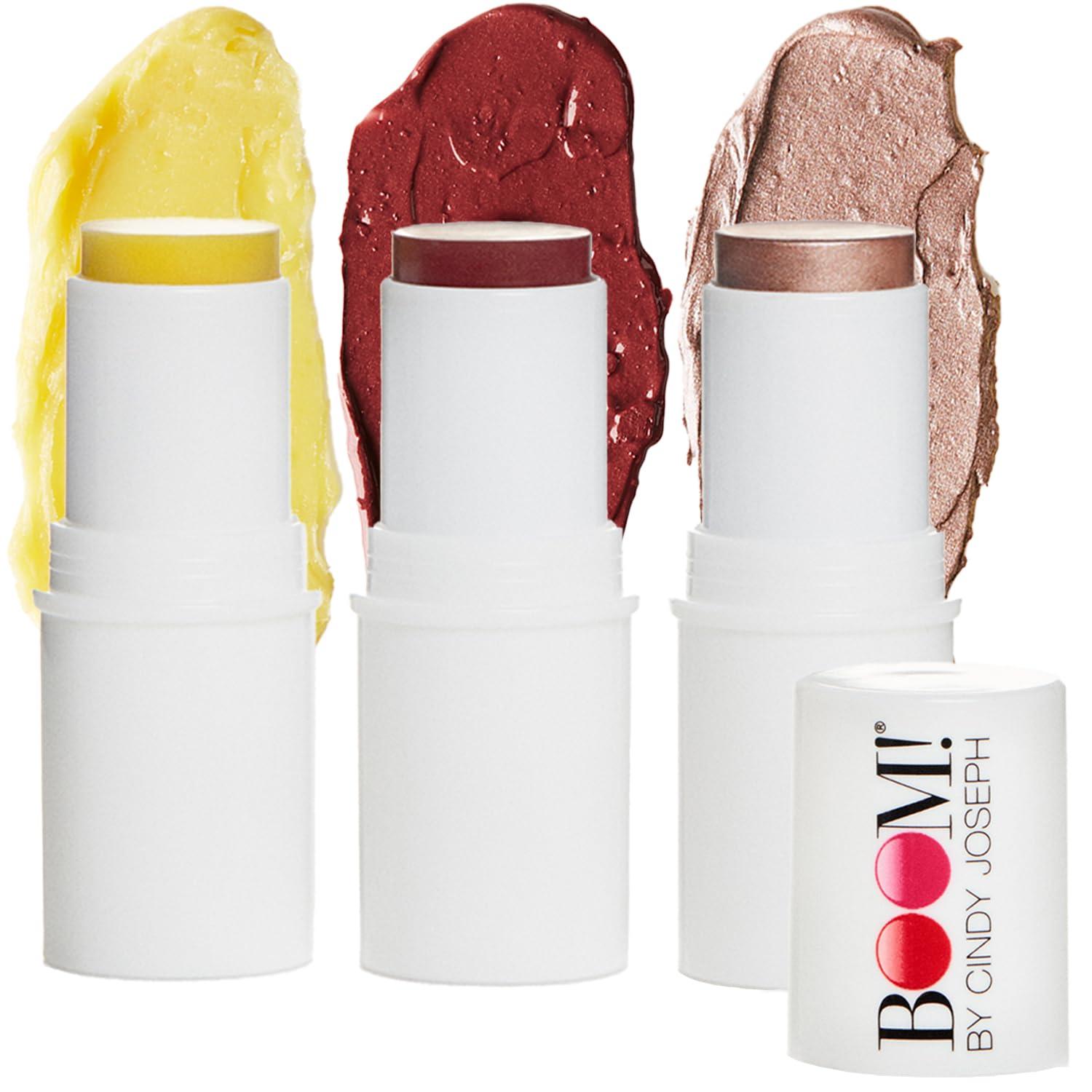 BOOM! by Cindy Joseph BOOM! by Cindy Joseph Boomstick Trio - 3 Pack Boom Makeup Sticks - Blush Stick in Berry, Highlighter Stick & Moisturizer Stick - Multi-Use Vegan Makeup Sticks for Older Women & Mature Skin