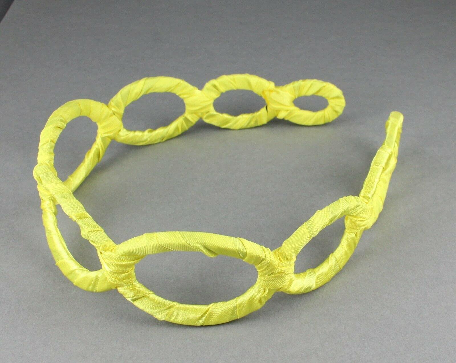 Wholesale Fashion HairClip Yellow Satin Wrapped Fabric 1 3/8" Wide Headband Oval Chain Link Cut Out Pattern Fashion hair Accessories for Women