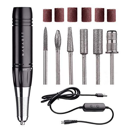 Makartt Portable Black Nail File Kit with Nail Drill Bit - 3XF Nature Nail Buffer Bit Bundle