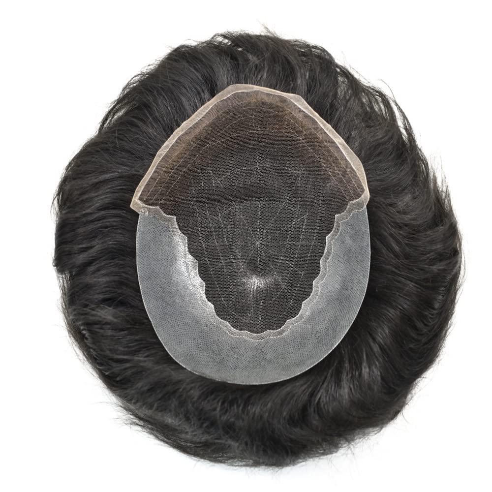 Hair Wonders Toupee For Men Real Human Hair Mens Toupee Hair Replacement System Swiss Lace Hair Piece For Men Hair System Protesis Capilar Para Hombre6x8\'\'-100% light to Medium density1# JET BLACK