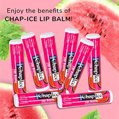CHAP-ICE Chap-Ice® | Watermelon Moisturizing Lip Balm with Mineral Oil | Lip Balm Pack for Dry, Cracked Lips | Made in USA | 8-Count Watermelon Flavor (0.15oz/4.25g)