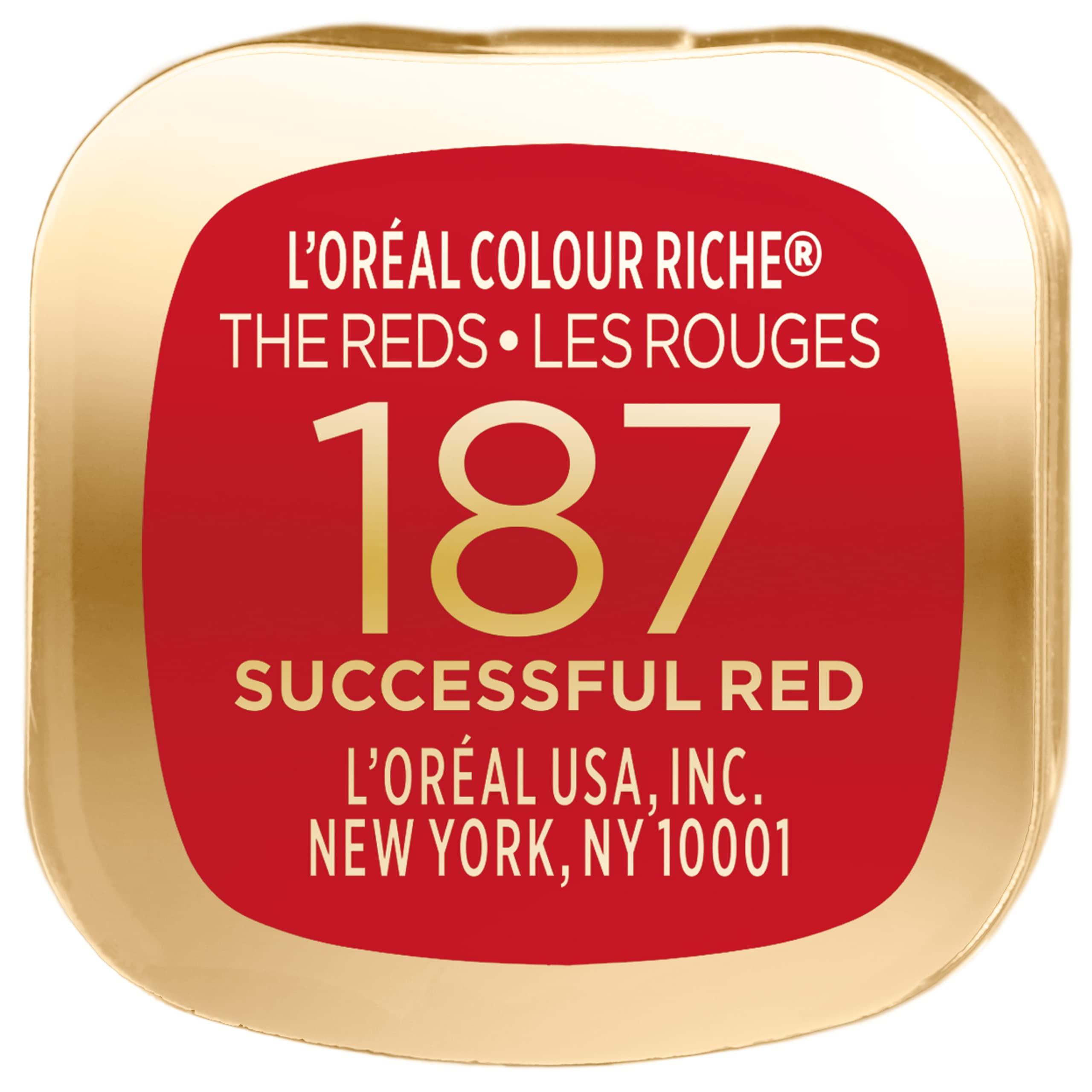 L'OREAL PARIS L'Oreal Paris Colour Riche Red Lipstick, Long Lasting, Satin Finish Smudge Proof Lipstick with Hydrating Argan Oil & Vitamin E, Reds of Worth, Successful Red, 0.13 Oz