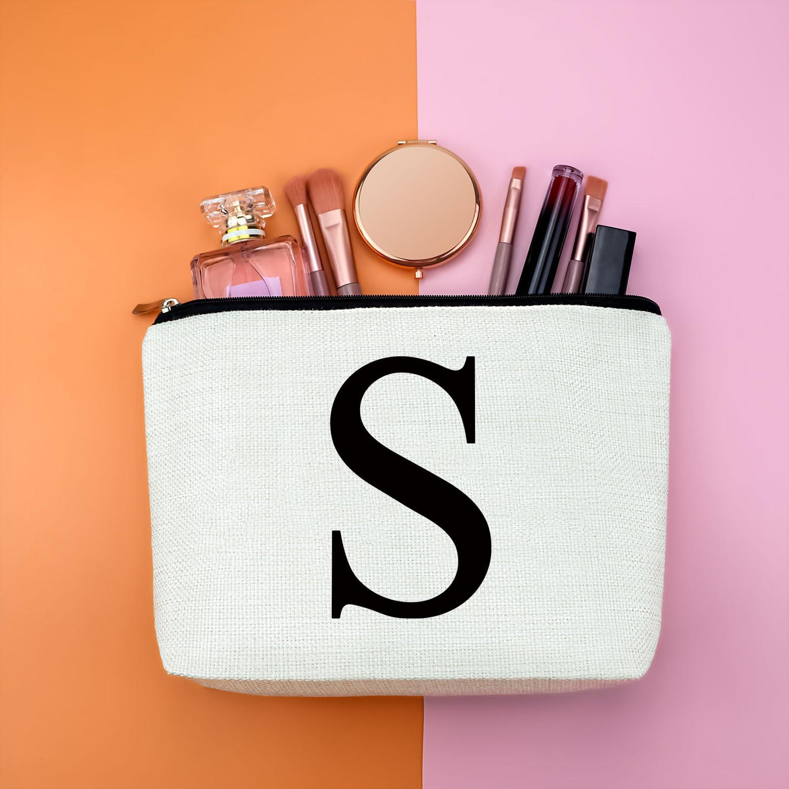 Gfhzdmf Monogrammed Makeup Bag for Women Letter S Cosmetic Bag Alphabet Initial Letter A-Z Travel Pouch Gift for Friend Birthday Graduation Gift for Sister Vocation Gift for Daughter Travel Toiletry Bag (S)