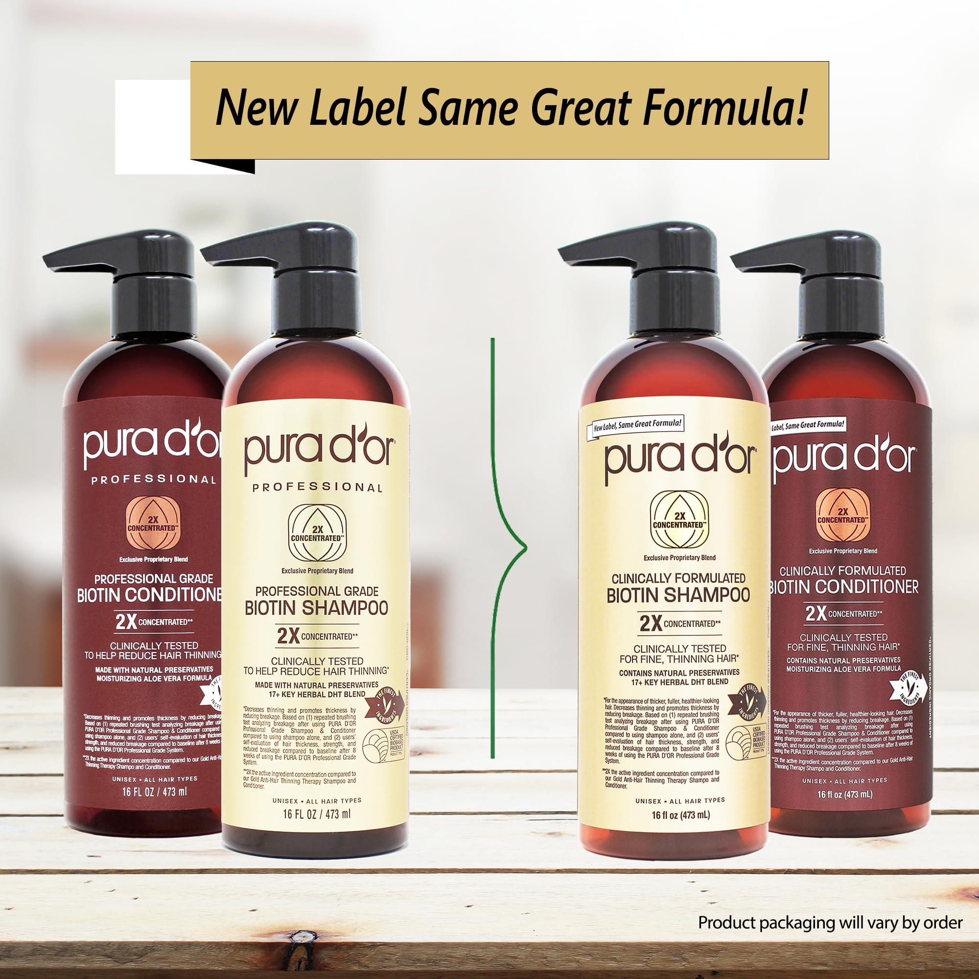 PURA D'OR PURA D\'OR Professional Grade Clinically Formulated Biotin Shampoo & Conditioner For Hair Thinning - 2X Concentrated DHT Blocker Thickening Products For Women & Men, Sulfate Free, 16oz x2