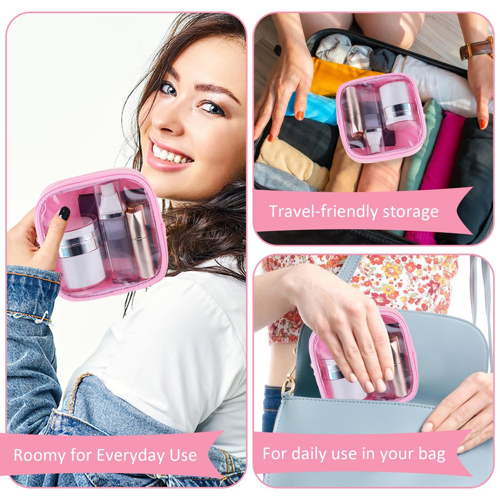 TIESOME TIESOME Small Clear Makeup Bags with Zipper, Cute Waterproof Cosmetic Bag Travel Toiletry Bag PVC Transparent Makeup Organizer Bag Coin Purse Mini Makeup Bag Nylon Travel Pouch for Women(Pink)