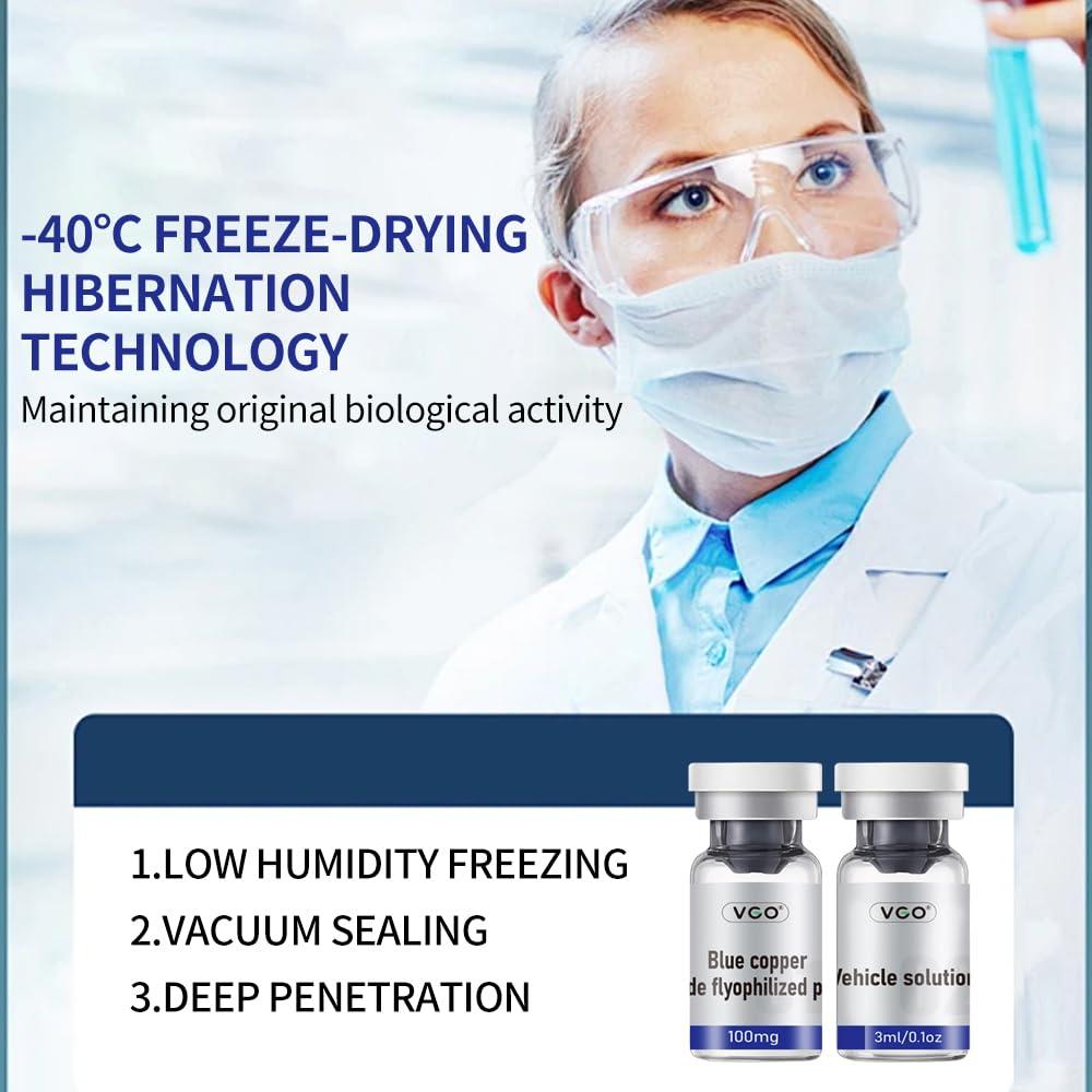 VGO VGO Blue Copper Peptide Lyophilized Powder, Hydrates and Soothe The Skin, Increase The Protective Power of The Skin Barrier(7 Sets Contain Vehicle Solution 3ml/0.1oz+ Lyophilized Powder 100mg)