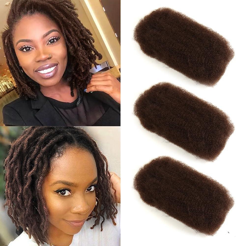 DBUT DBUT Afro Kinky Bulk 100% Human Hair Brown 3 Packs 150g Tight Afro Kinky Curly Bulk Bundles Hair for Making/Repair Locs, Kinky Twists, Dreadlocks Braiding Hair Extensions (Medium Brown, 10 Inches)